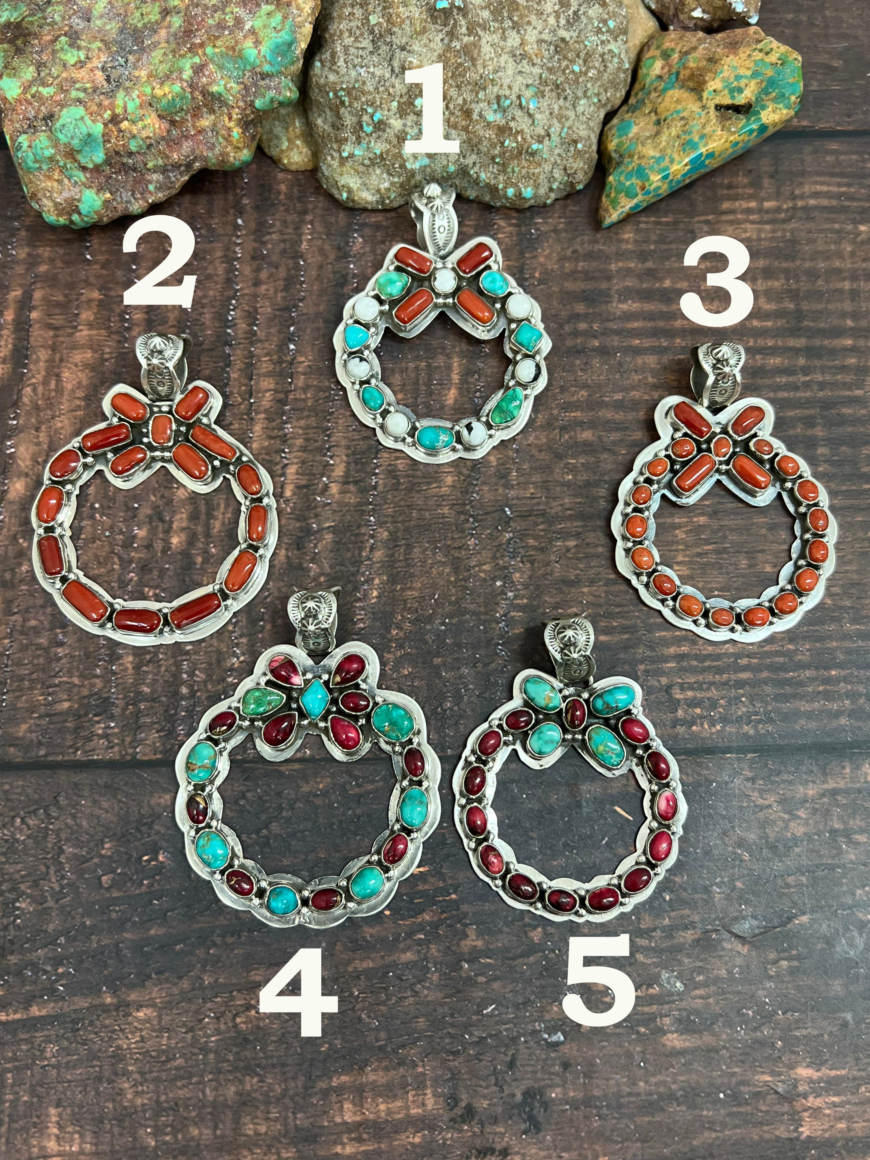 Handmade Sterling Silver Multi Stones Pendant, Signed Nizhoni