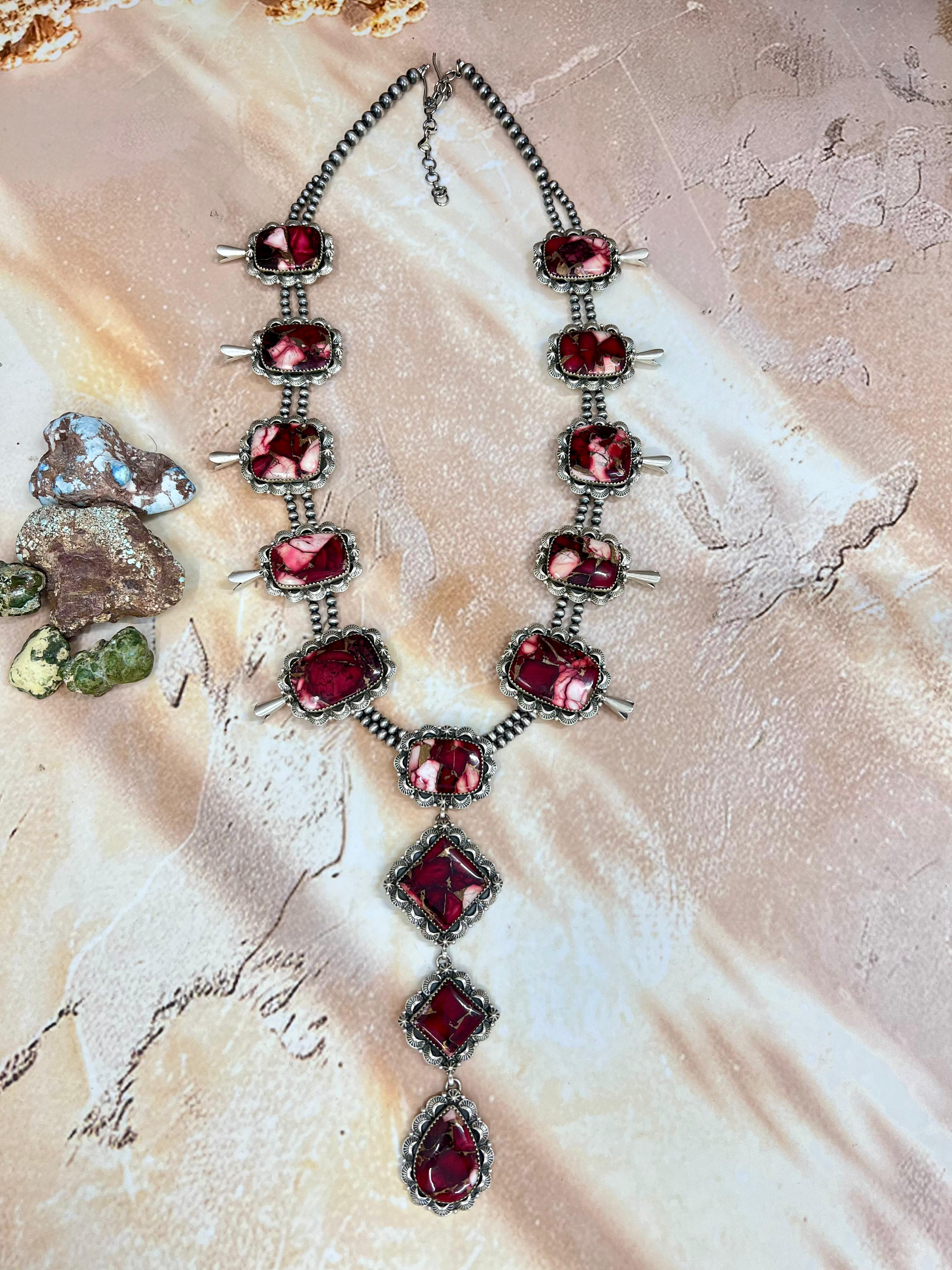 Handmade Sterling Silver Dahlia Rose Necklace with Signed Nizhoni