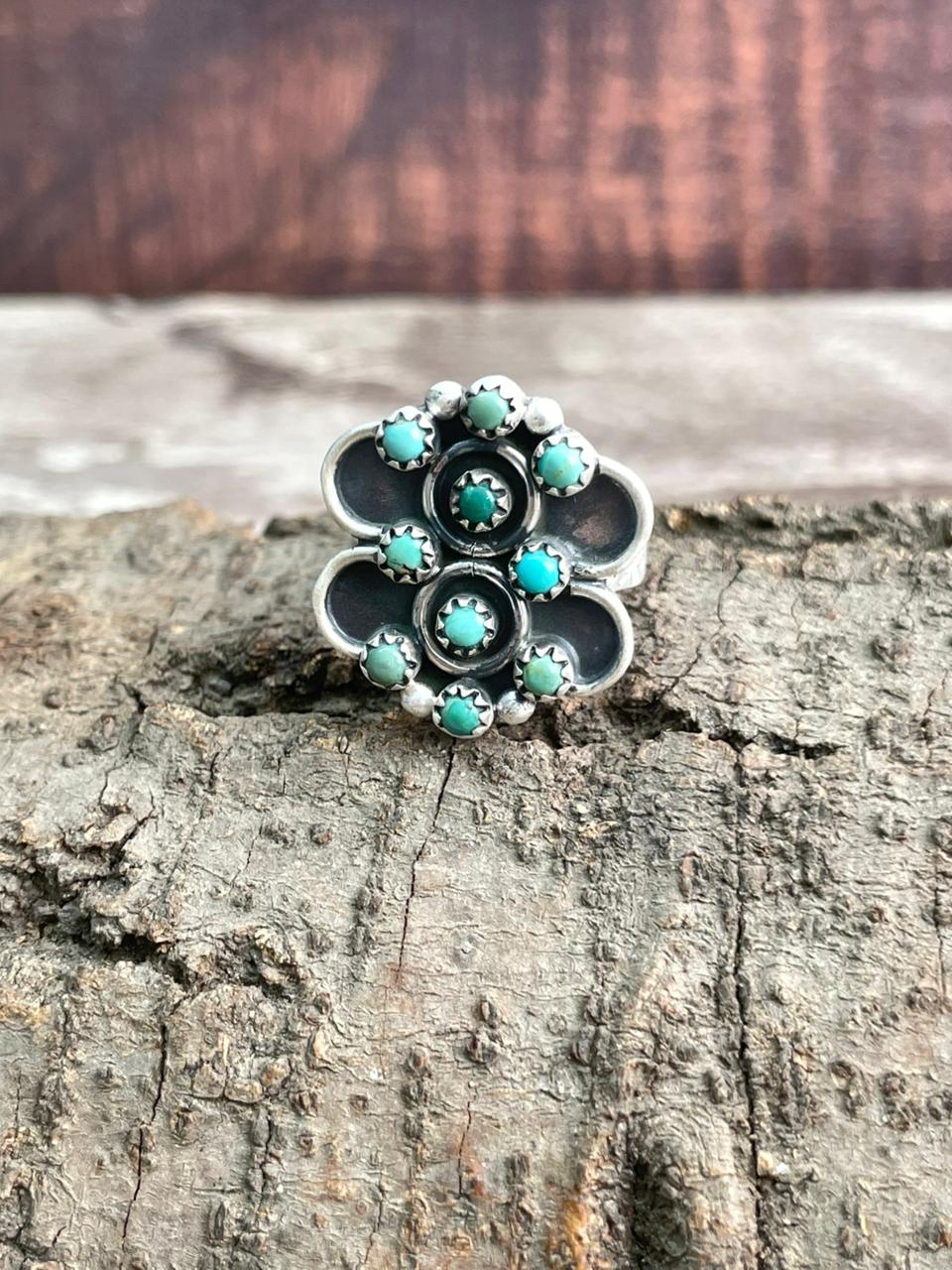 Handmade Sterling Silver Kingman Turquoise Adjustable Ring "Signed Nizhoni"