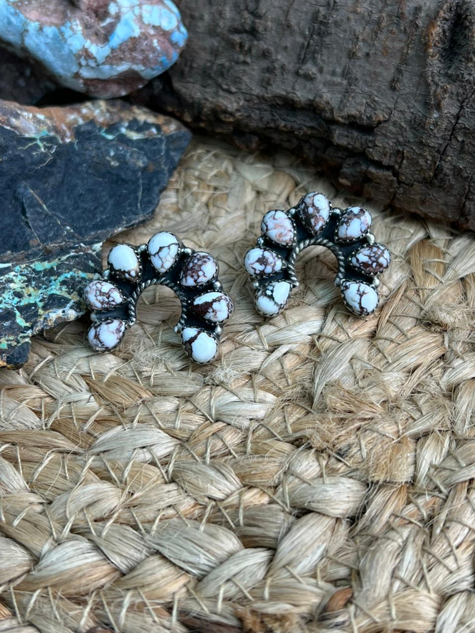 Handmade Sterling Silver Wildhorse Magnesite Post Studs Earrings "Signed Nizhoni"