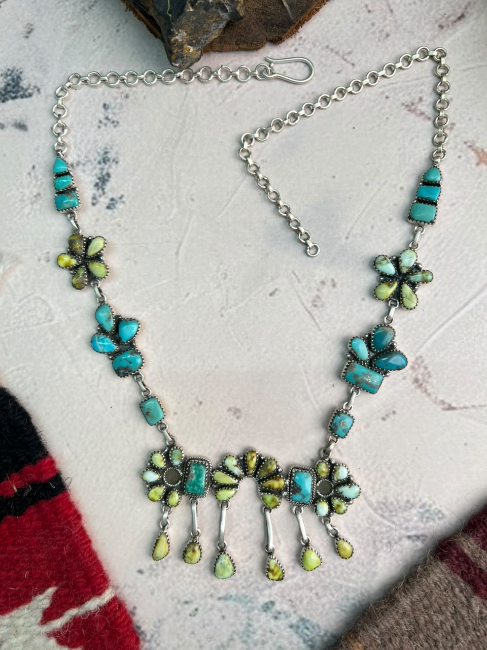 Handmade Sterling Silver Palomino with Campitos Turquoise Necklace Signed Nizhoni
