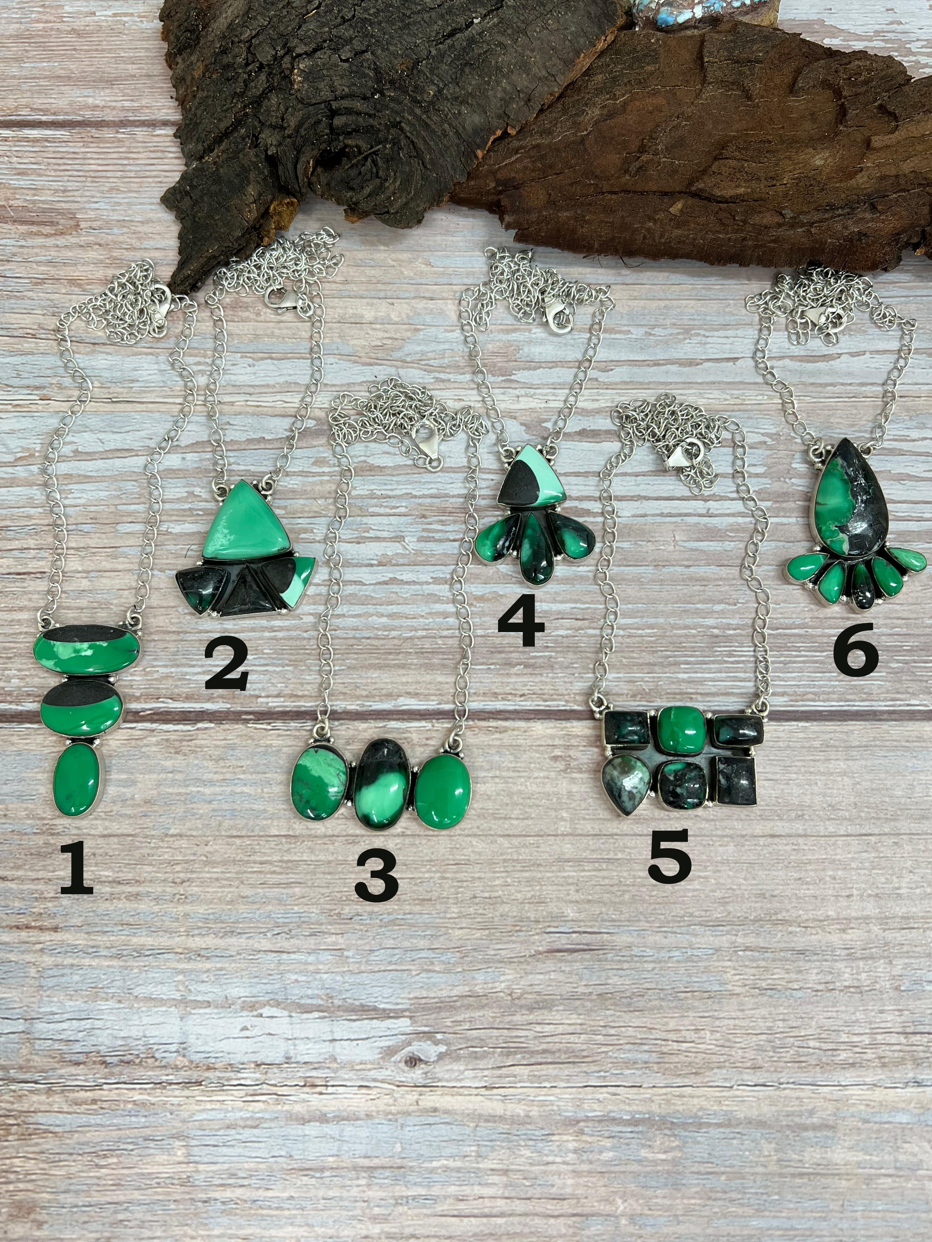 Handmade Sterling Silver Emerald Rose Necklace with Signed Nizhoni