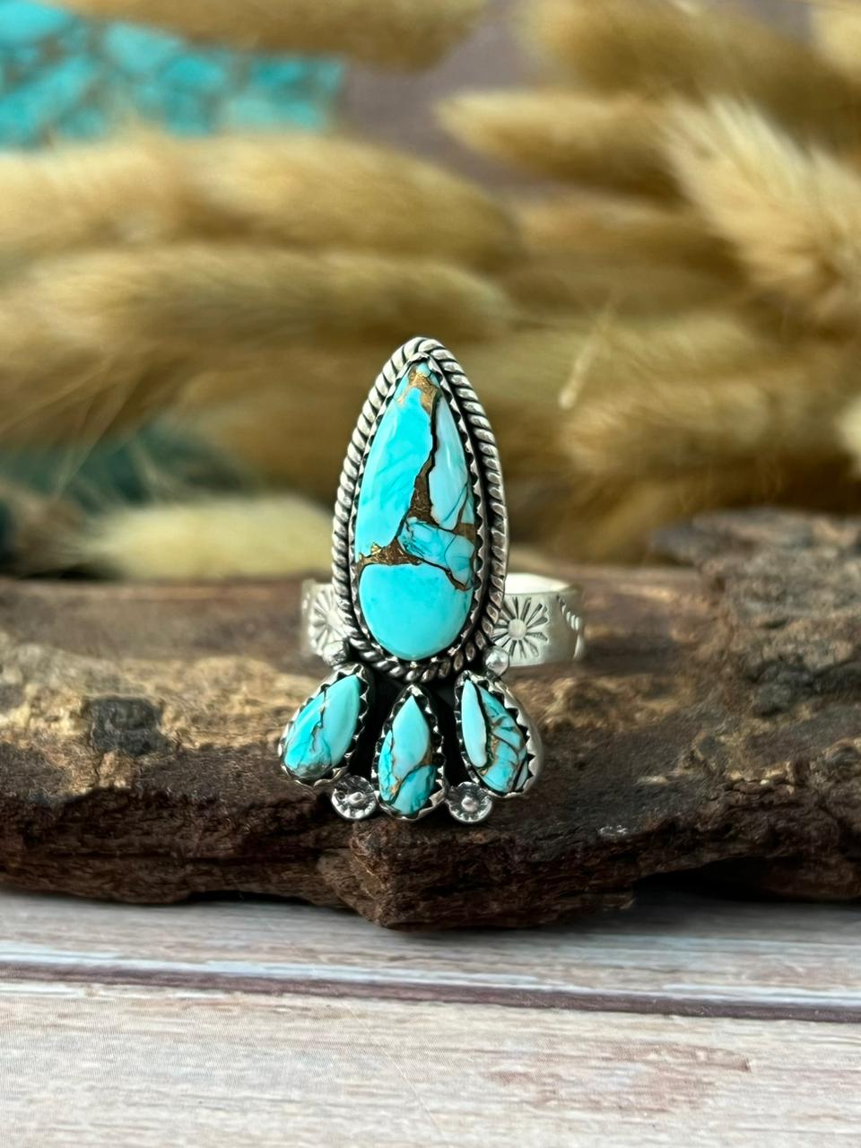 Handmade Sterling Silver Mint Dahlia Collection: Adjustable Ring "Signed Nizhoni" (8)