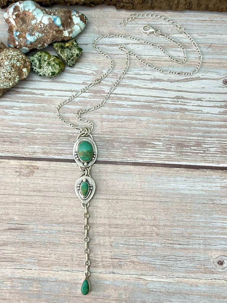 Handmade Sterling Silver Old Stock Royston Turquoise Necklace with Signed Nizhoni