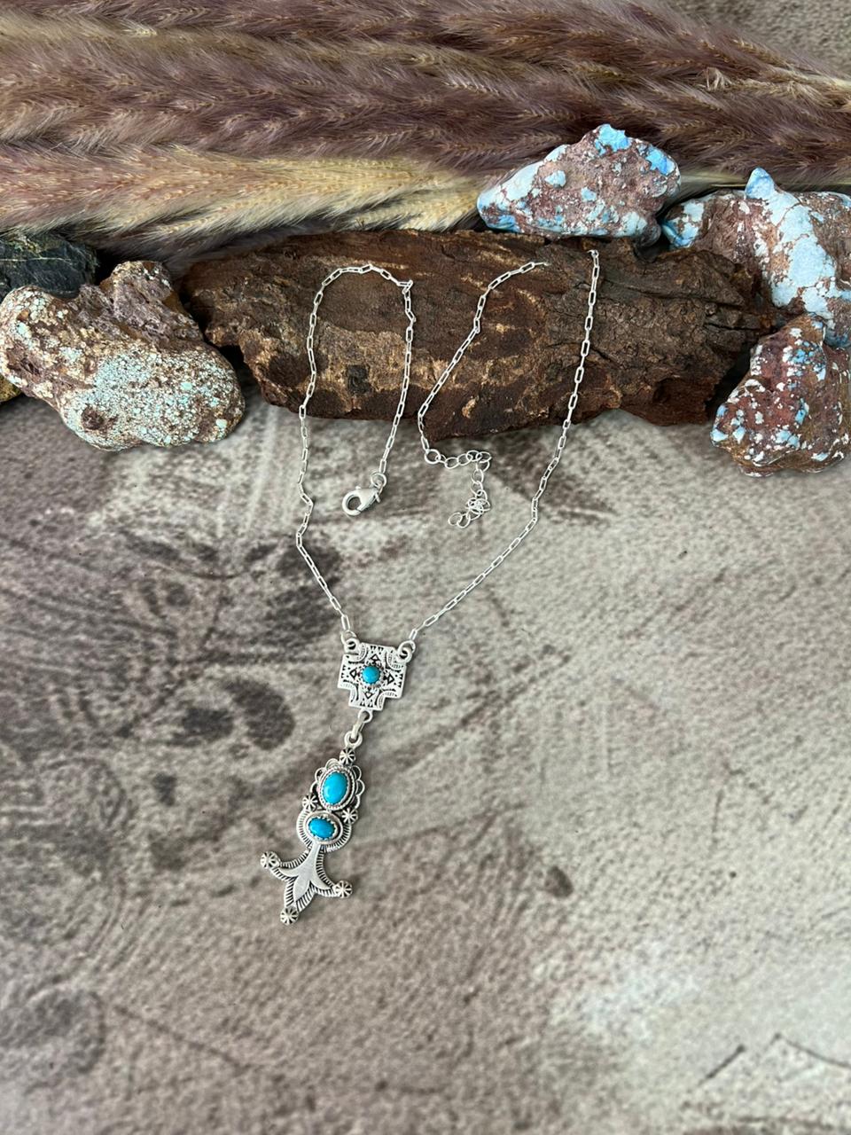Handmade Sterling Silver Kingman Turquoise Necklace "Signed Nizhoni"