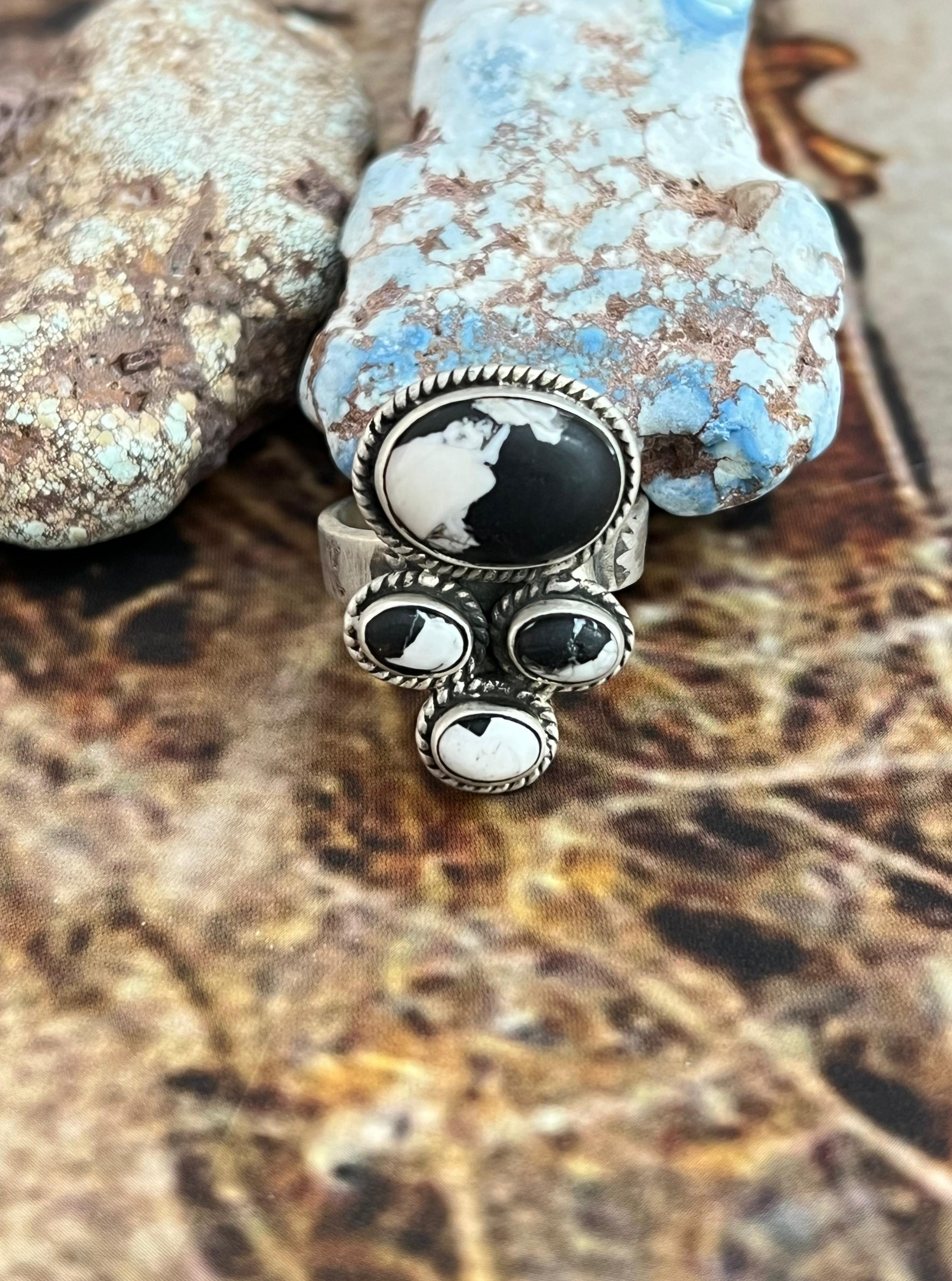 Handmade Sterling Silver White Buffalo Adjustable Ring, Signed Nizhoni
