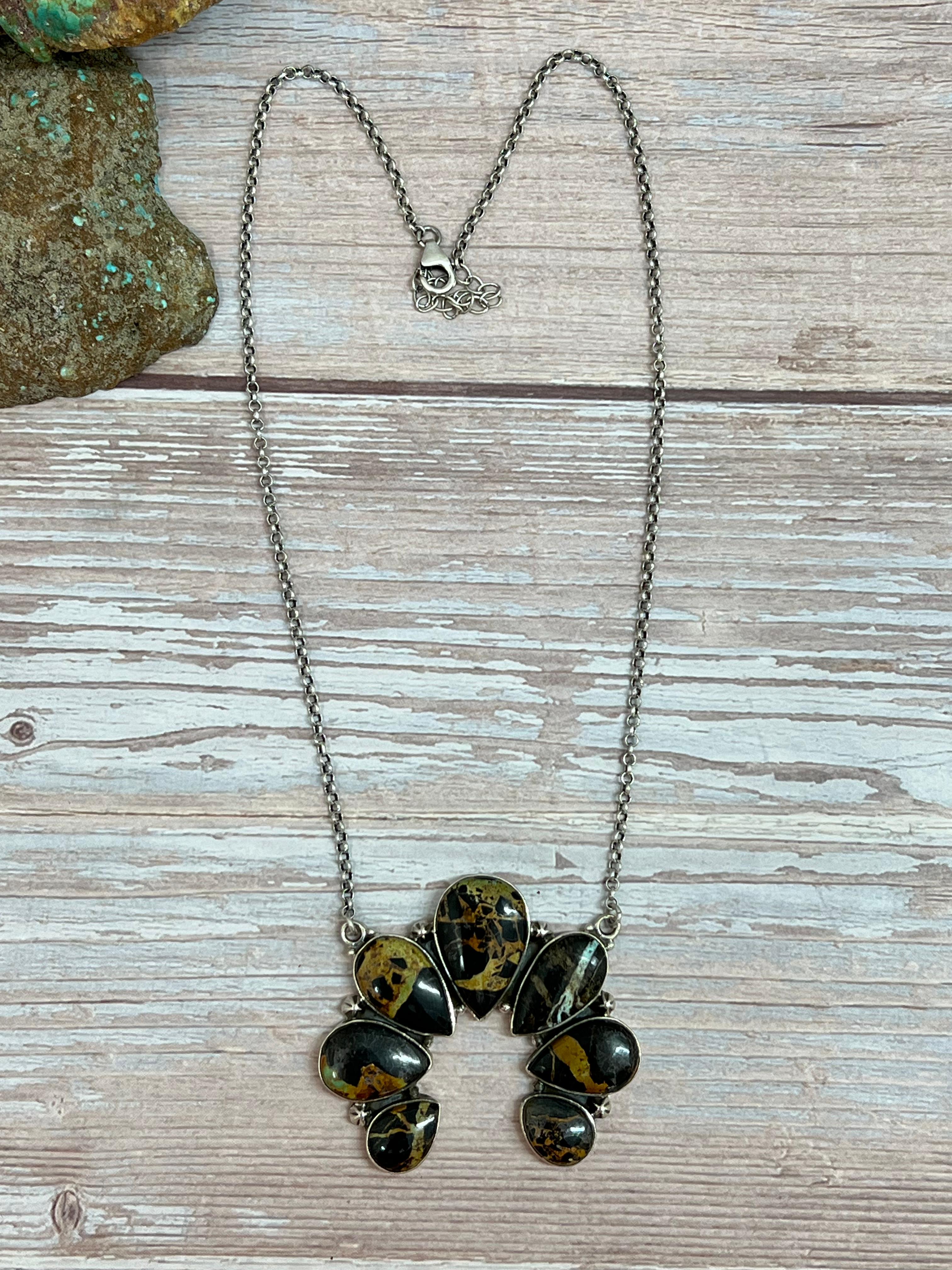 Handmade Sterling Silver Black Jack Naja Necklace with Signed Nizhoni