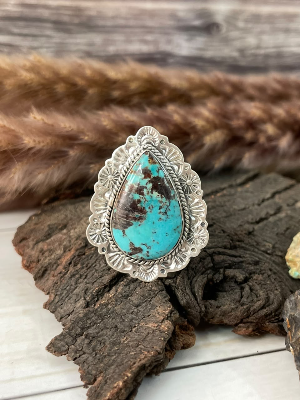 Handmade Sterling Silver Crimson Cowgirl Turquoise Collection: Adjustable Ring Signed Nizhoni