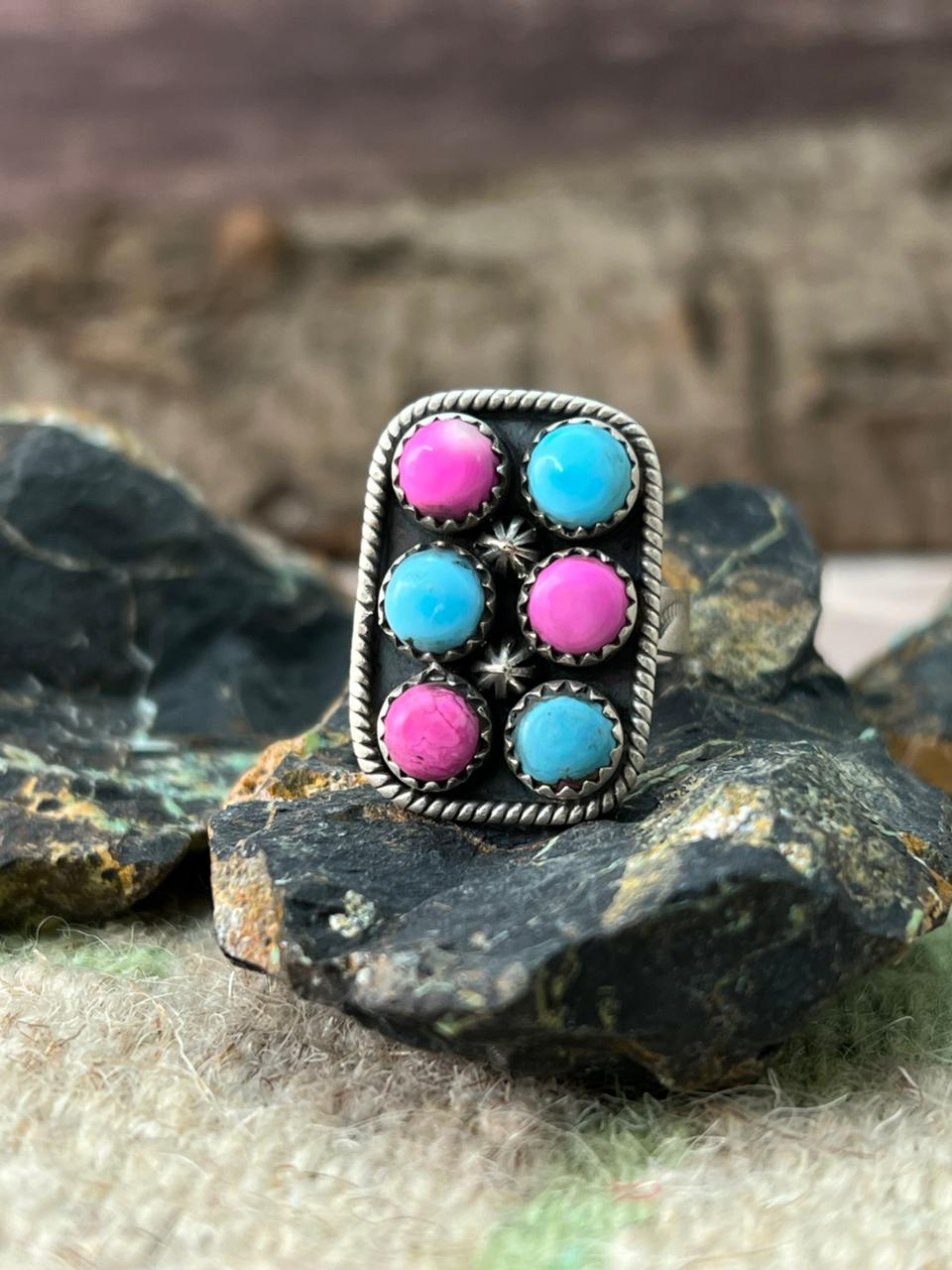 Handmade Sterling Silver Cotton Candy Adjustable Ring "Signed Nizhoni" (8)