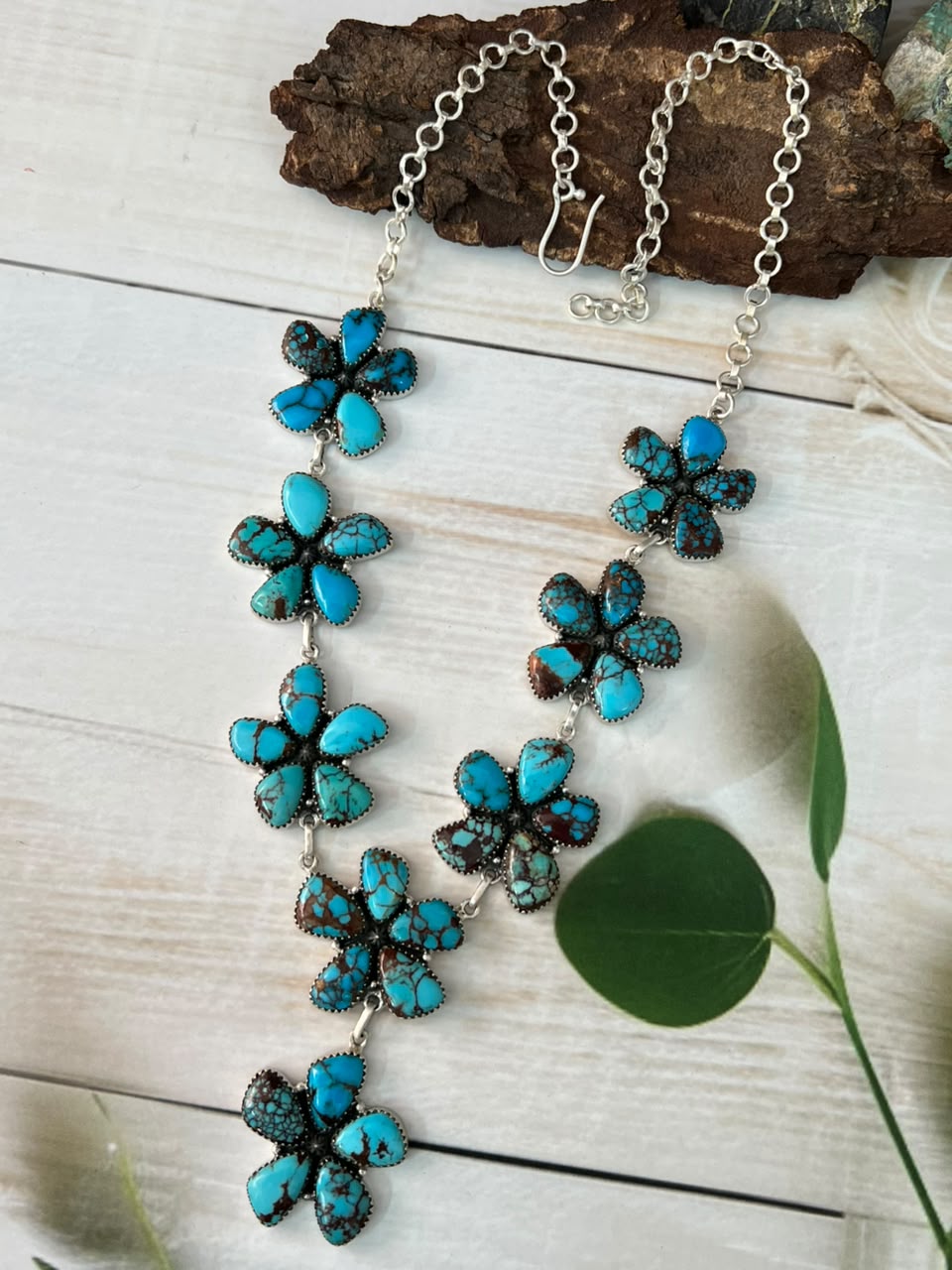 Handmade Sterling Silver Egyptian Turquoise Necklace Signed Nizhoni