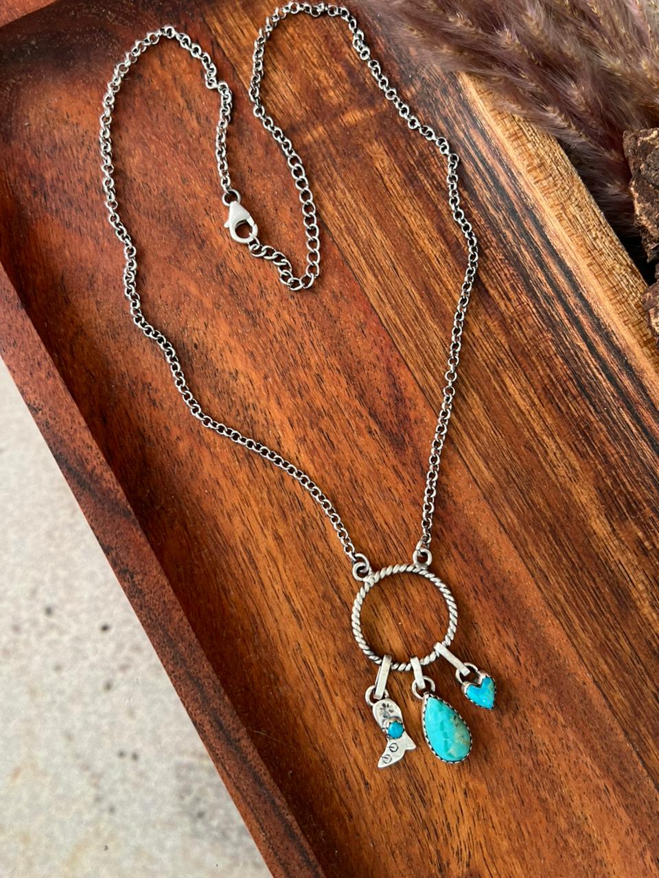Handmade Sterling Silver Kingman Turquoise Necklace "Signed Nizhoni"