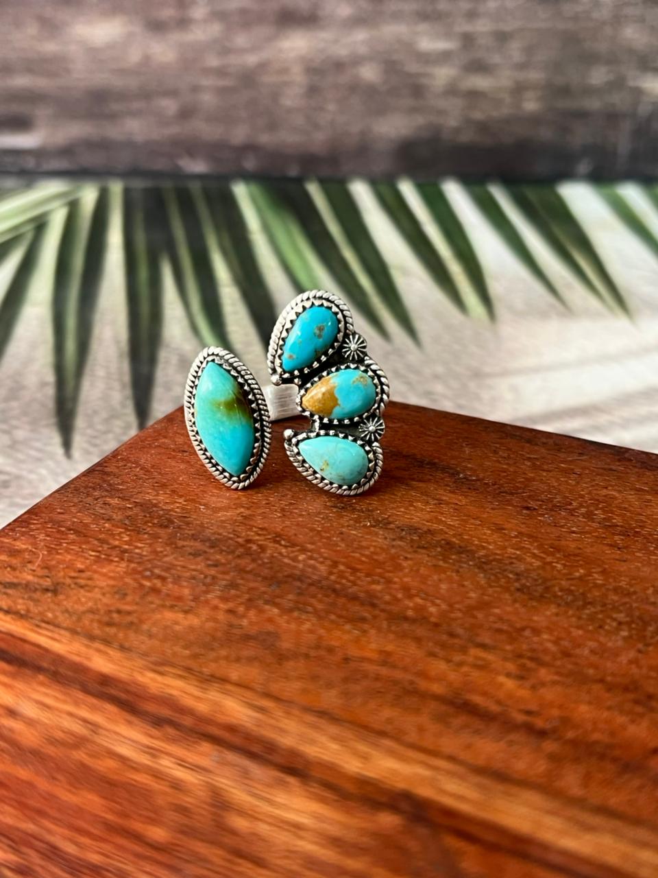 Handmade Sterling Silver Santa Maria Turquoise Adjustable Ring "Signed Nizhoni"