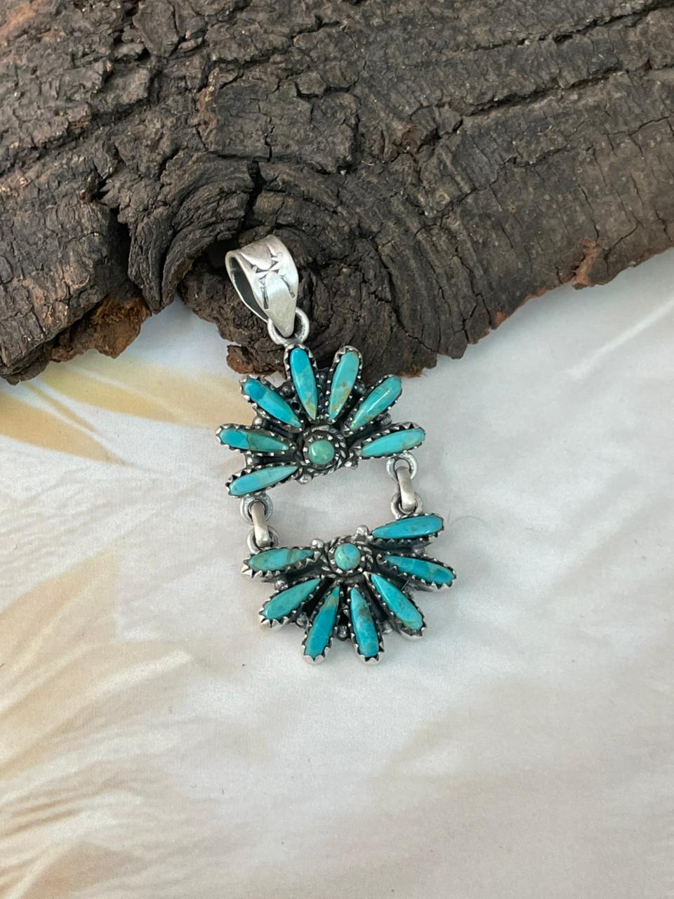 Handmade Sterling Silver Kingman Turquoise Pendant "Signed Nizhoni"