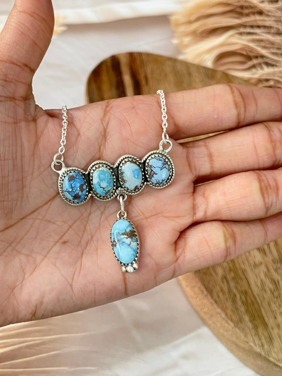 Handmade Sterling Silver Golden Hills Turquoise Necklace Signed Nizhoni (4)