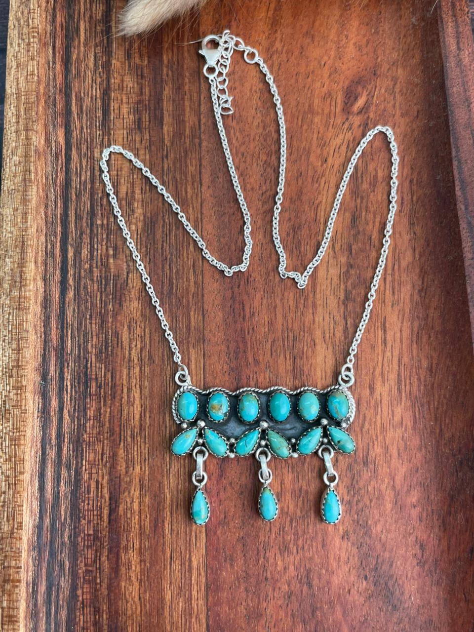 Handmade Sterling Silver Kingman Turquoise Necklace "Signed Nizhoni"