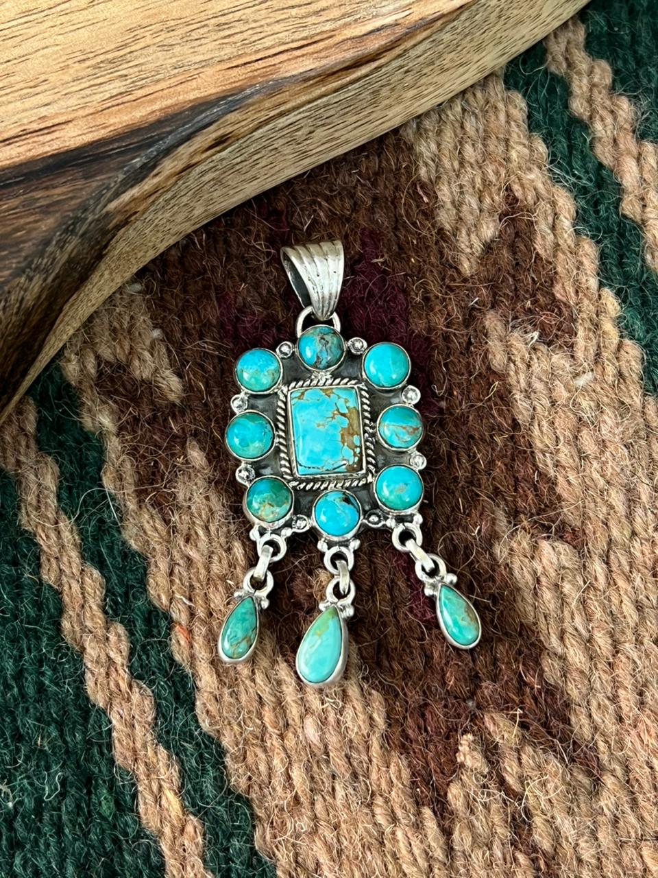 Handmade Sterling Silver Royston Ribbon with Kingman Turquoise Pendant "Signed Nizhoni"