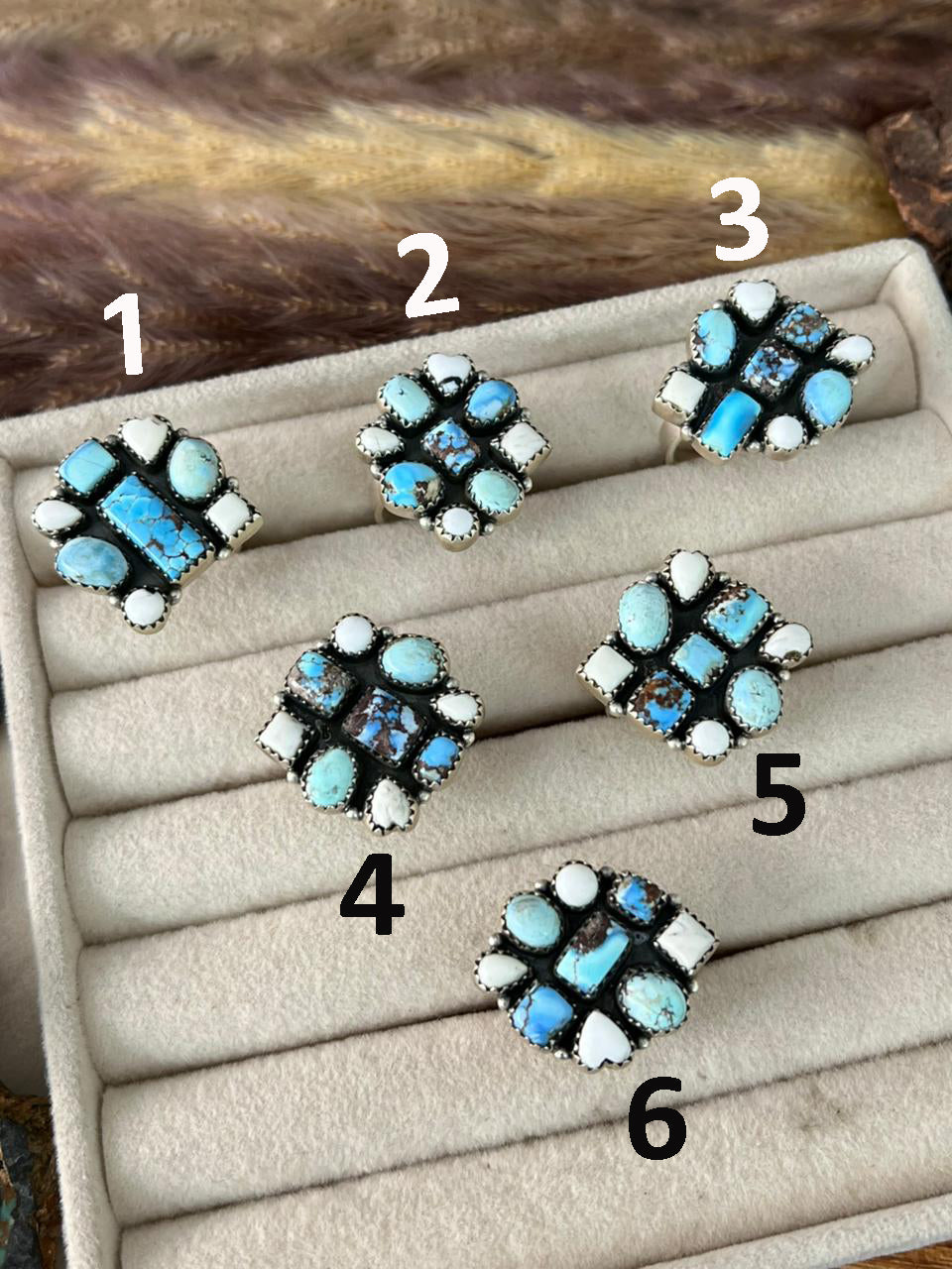 Handmade Sterling Silver Canyon Sunset Collection: Golden Hills Turquoise with White Buffalo Adjustable Ring "Signed Nizhoni"