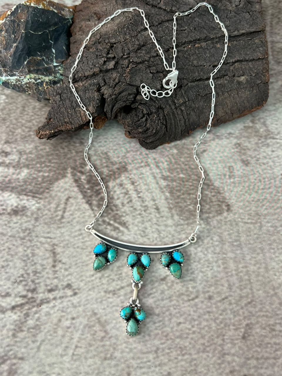Handmade Sterling Silver Kingman Turquoise Necklace Signed Nizhoni