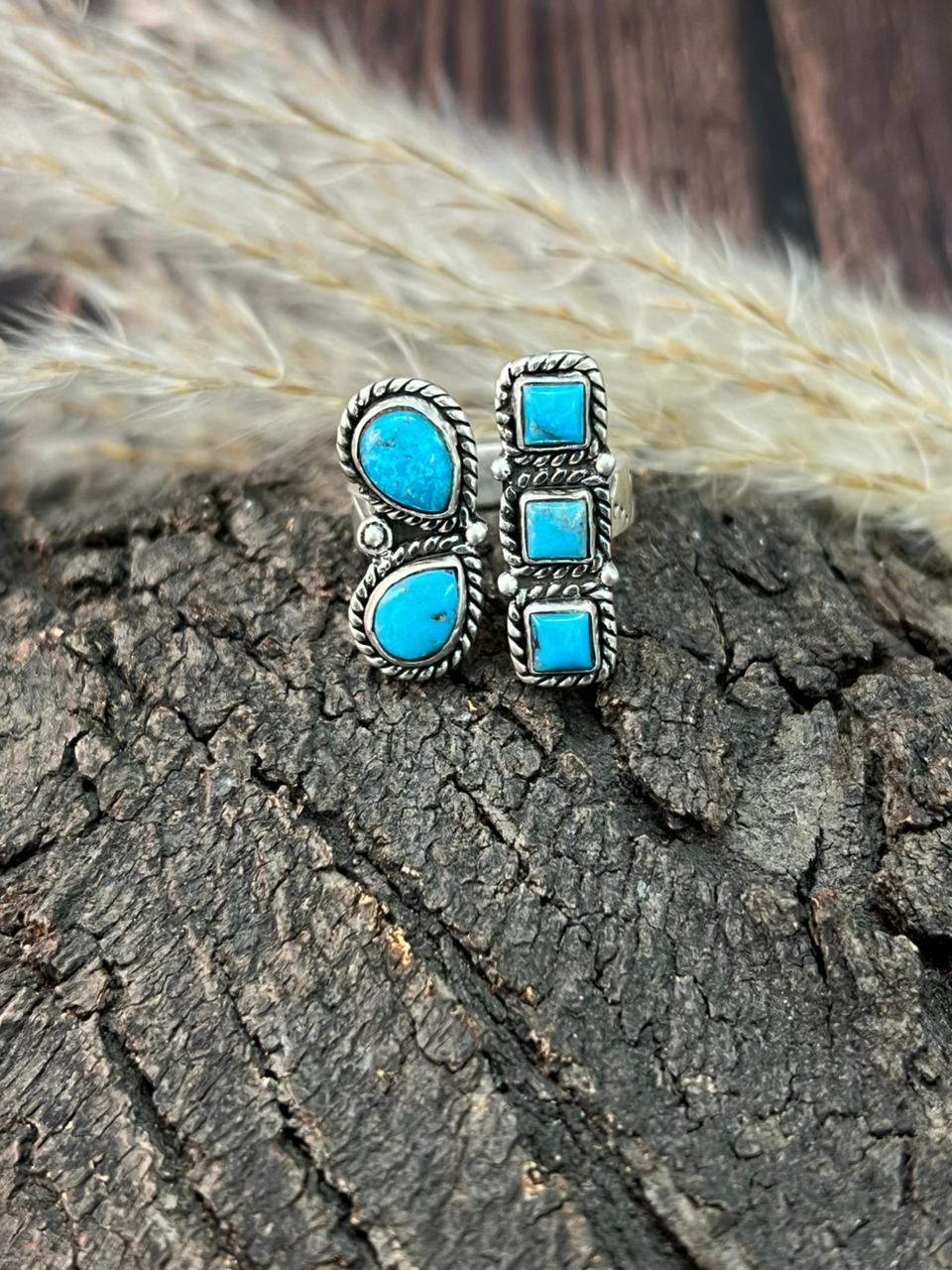 Handmade Sterling Silver Blue Kingman Turquoise Adjustable Ring "Signed Nizhoni"