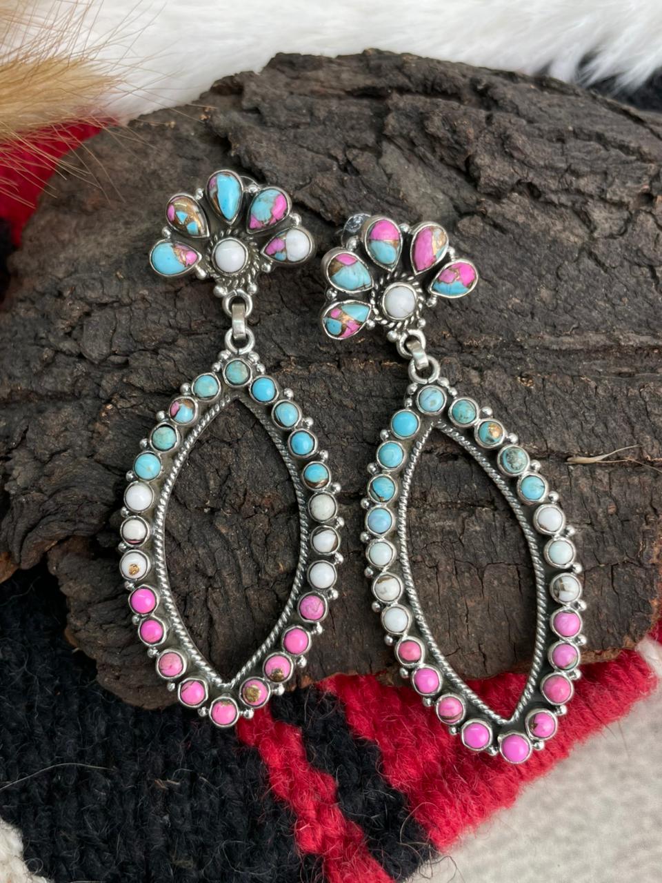 Handmade Sterling Silver Cotton Candy Post Dangle Earrings "Signed Nizhoni"