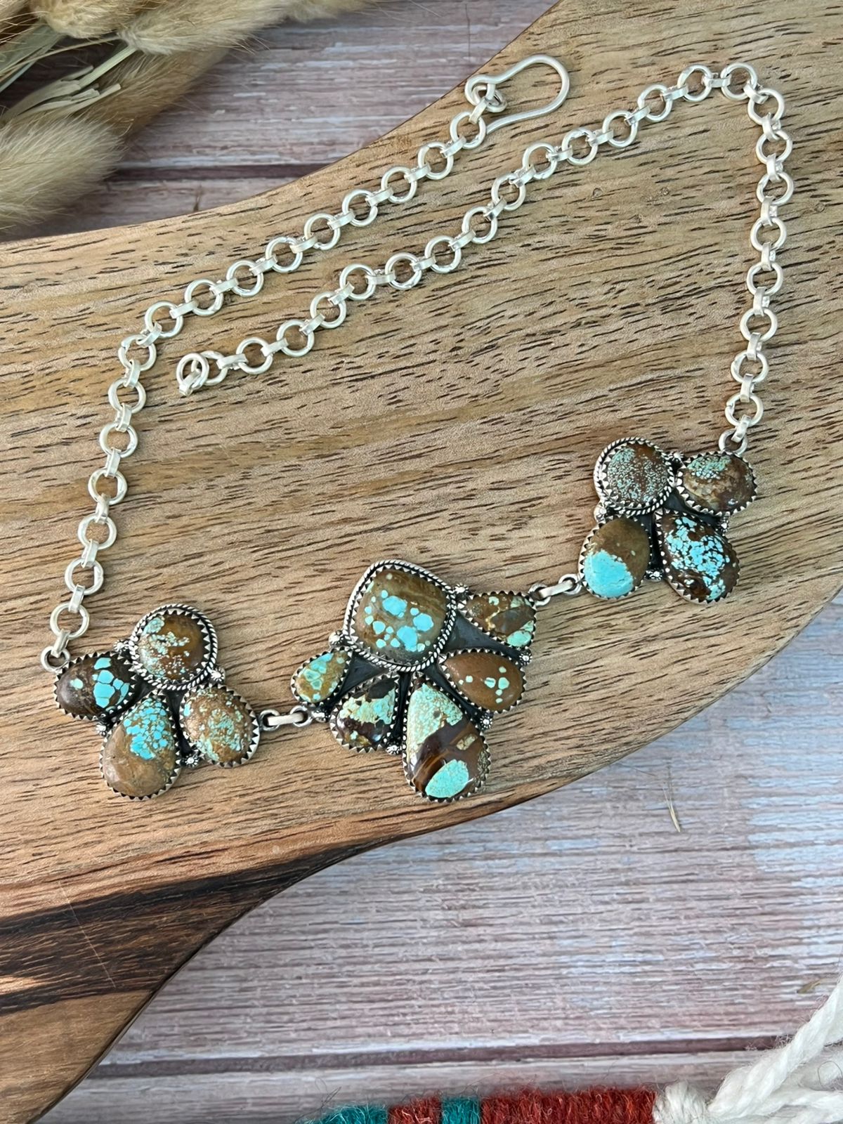 Handmade Sterling Silver Number 8 Turquoise Choker Necklace "Signed Nizhoni"