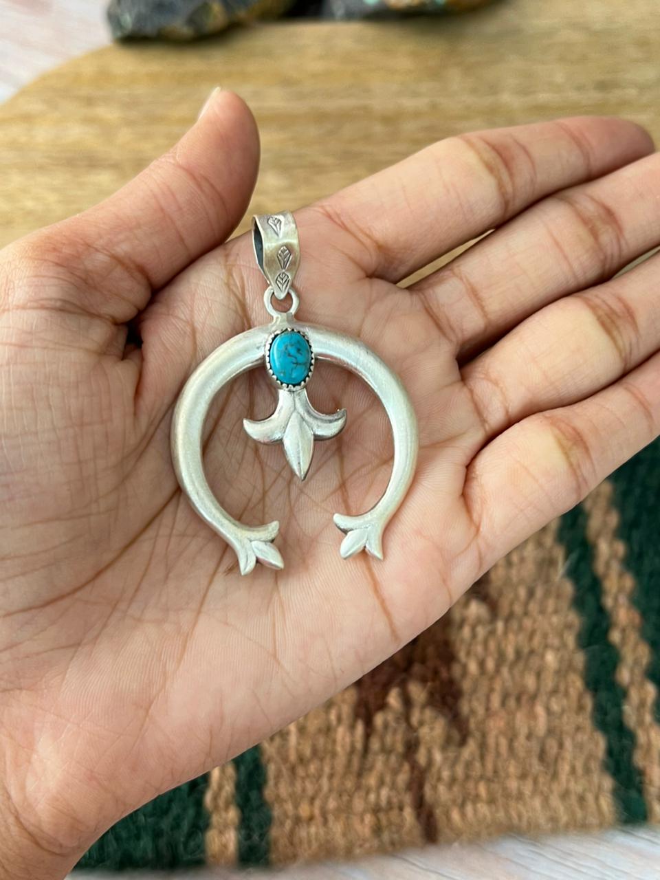 Handmade Sterling Silver Kingman Turquoise Naja Pendant "Signed Nizhoni"