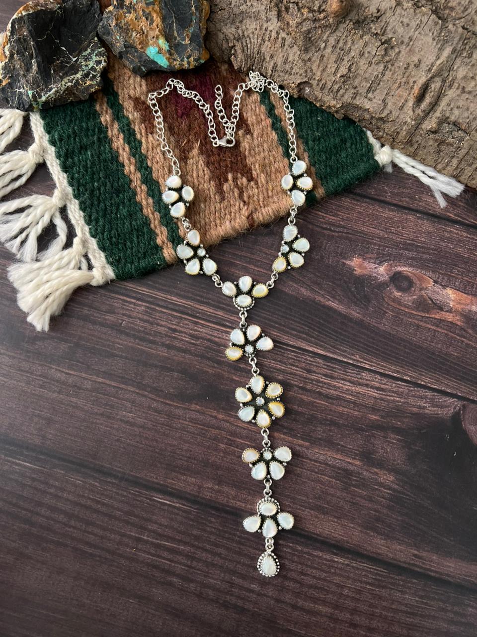 Handmade Sterling Silver Wedding Collection: Mother of Pearl Necklace "Signed Nizhoni"