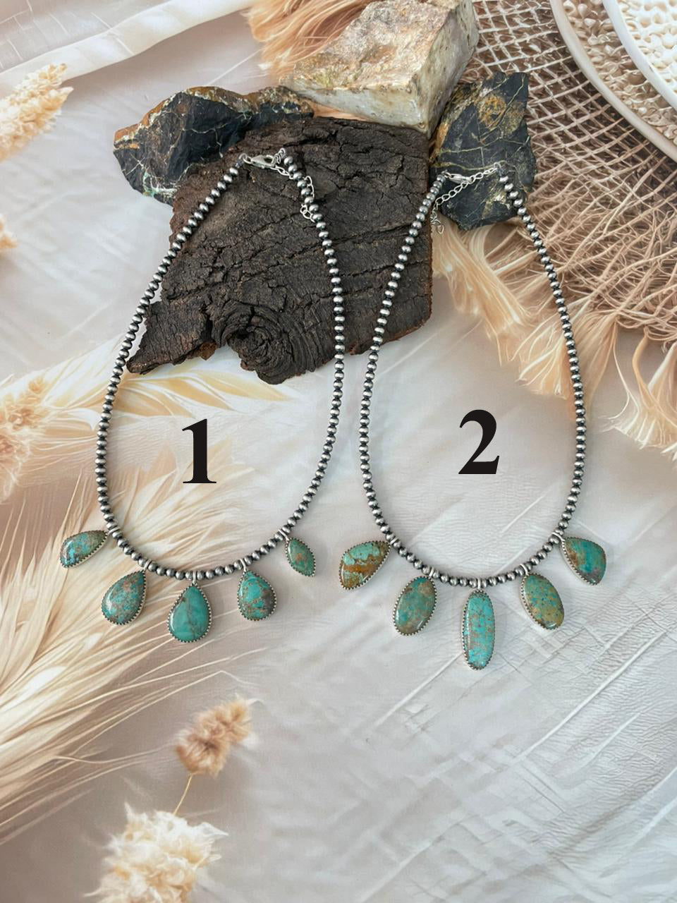 Handmade Sterling Silver Manassa Turquoise Beaded Necklace "Signed Nizhoni"