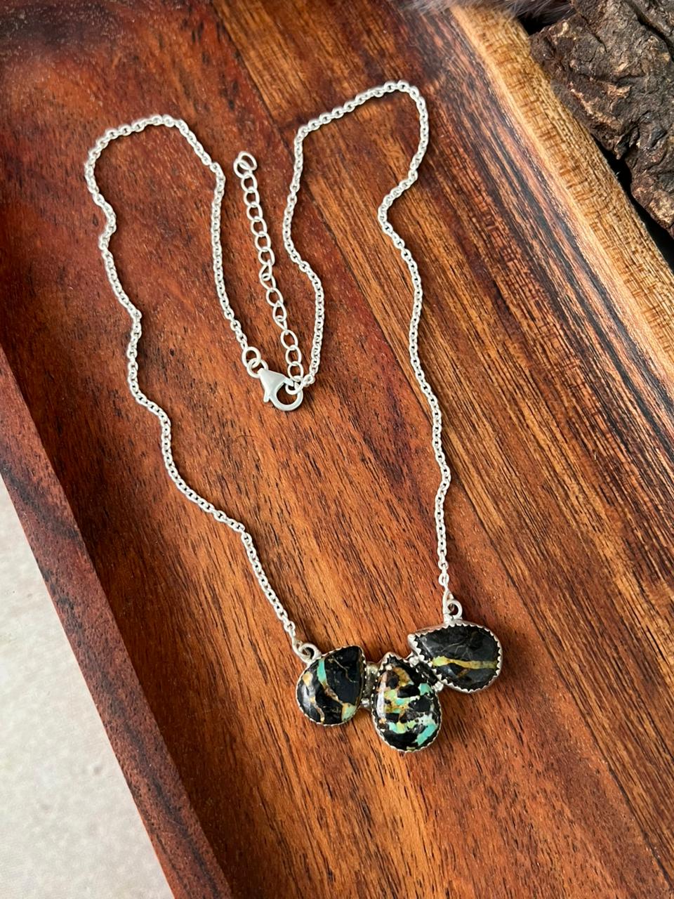 Handmade Sterling Silver Blackjack Turquoise Necklace "Signed Nizhoni"