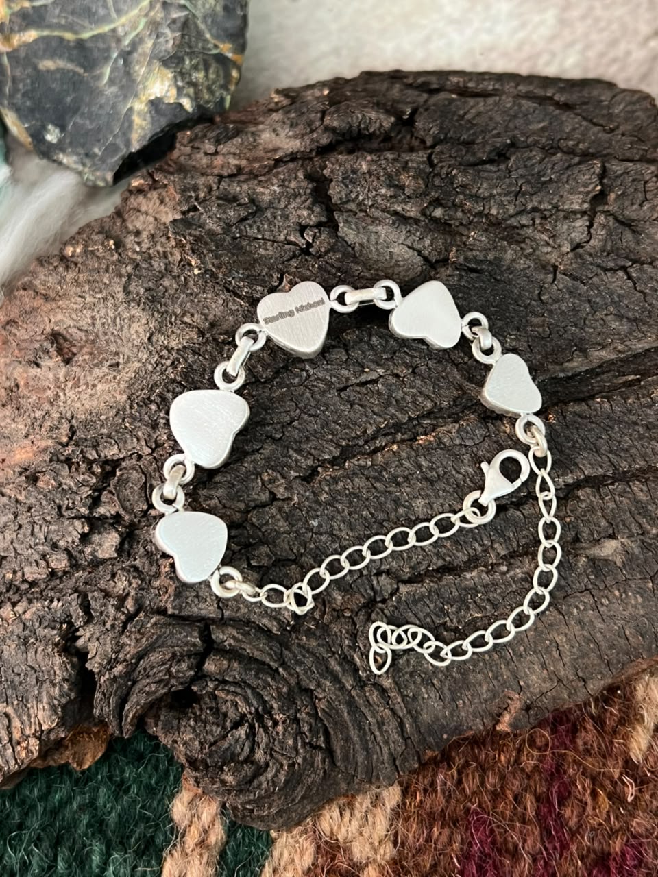 Handmade Sterling Silver Pilot Mountain Turquoise Chain Heart Bracelet Signed Nizhoni