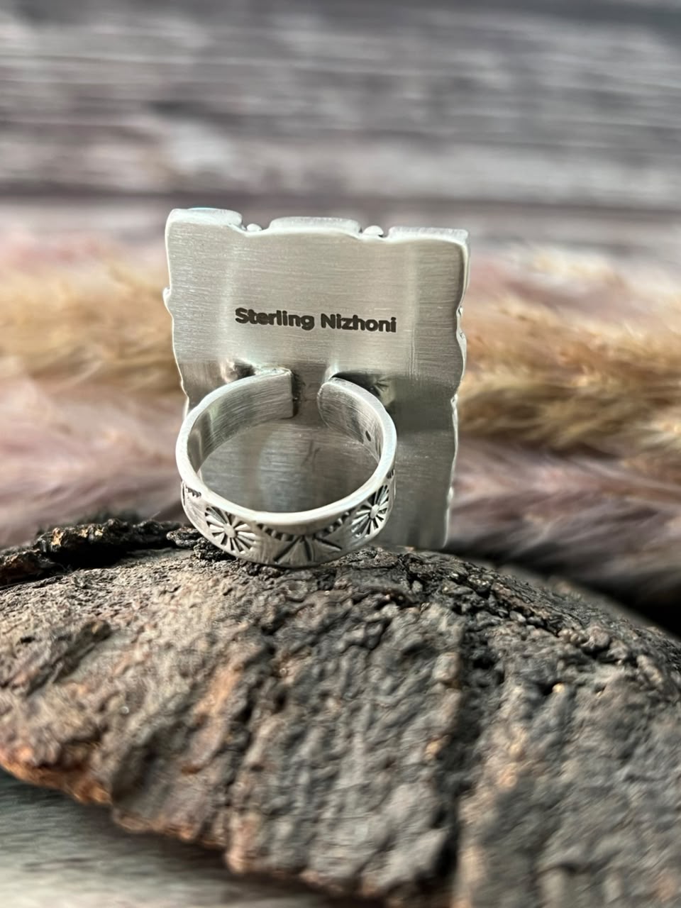 Handmade Sterling Silver Campitos Turquoise Collection: Adjustable Ring Signed Nizhoni