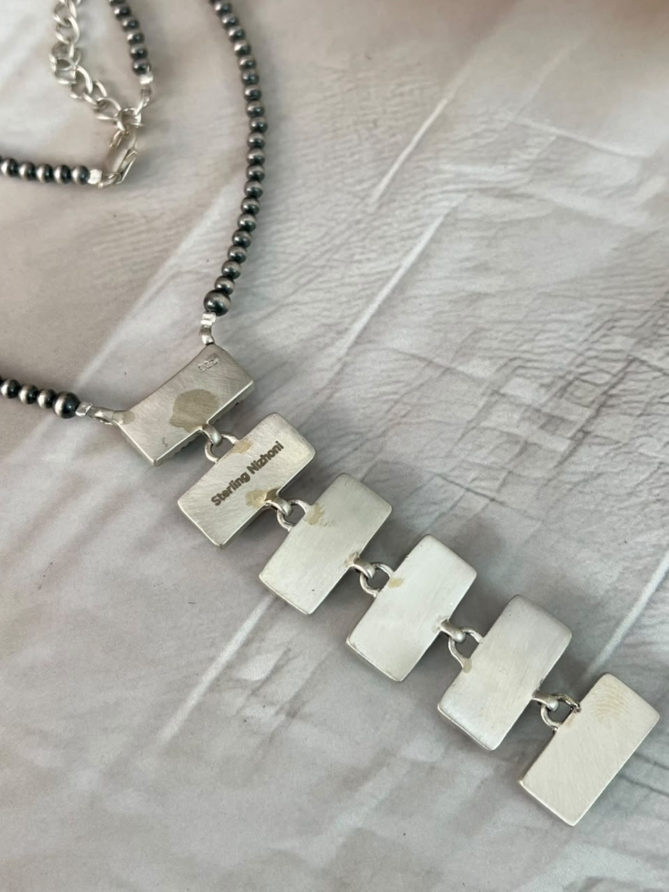 Handmade Sterling Silver Christmas Dahlia Collection: Beaded Necklace Signed Nizhoni