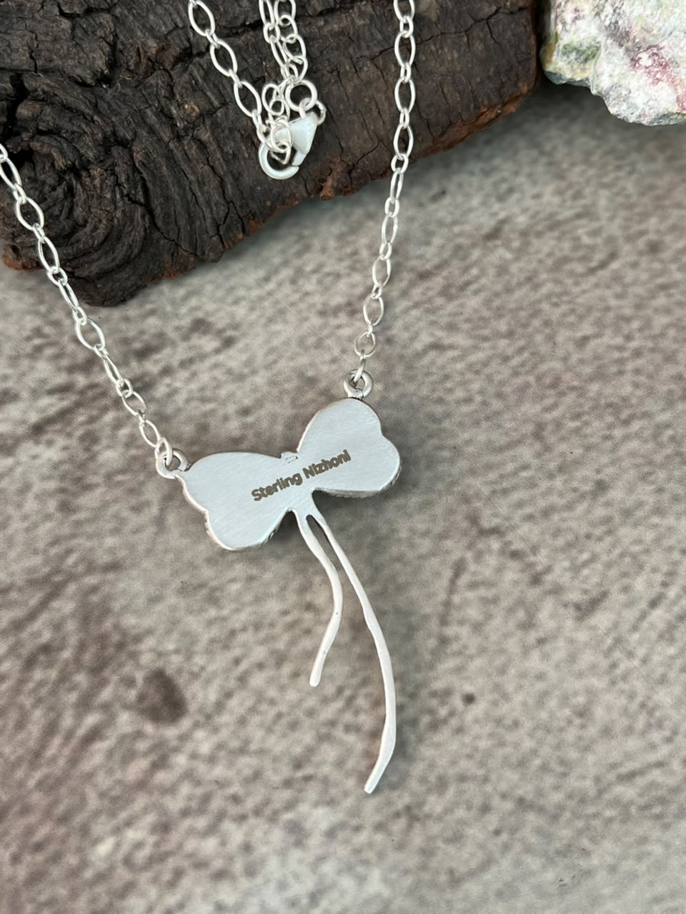 Handmade Sterling Silver Kingman Turquoise Bow Heart Necklace Signed Nizhoni
