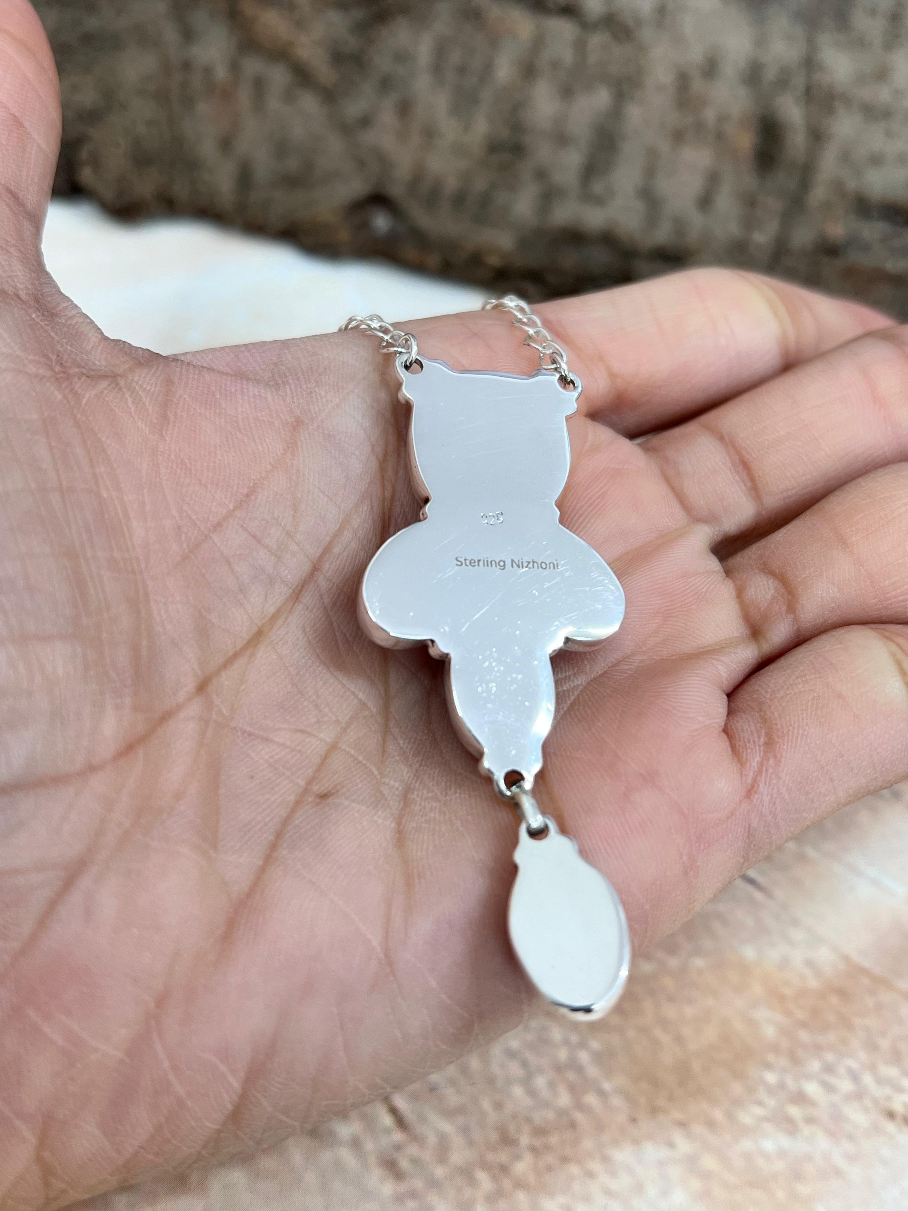 Handmade Sterling Silver Dahlia Rose with Druzy Necklace with Signed Nizhoni