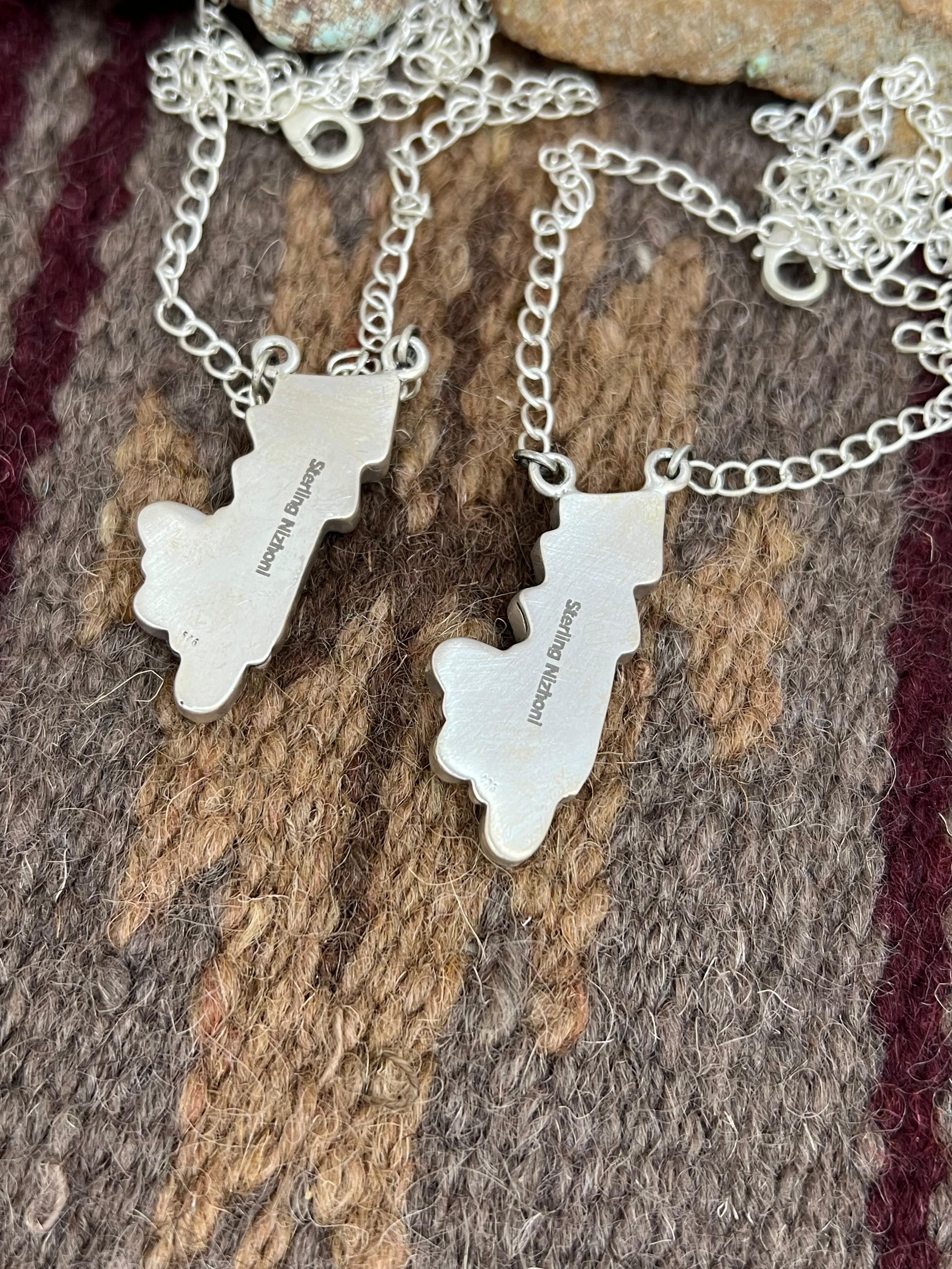 Handmade Sterling Silver Multi Gemstone Lightening Bolt Necklace with Signed Nizhoni