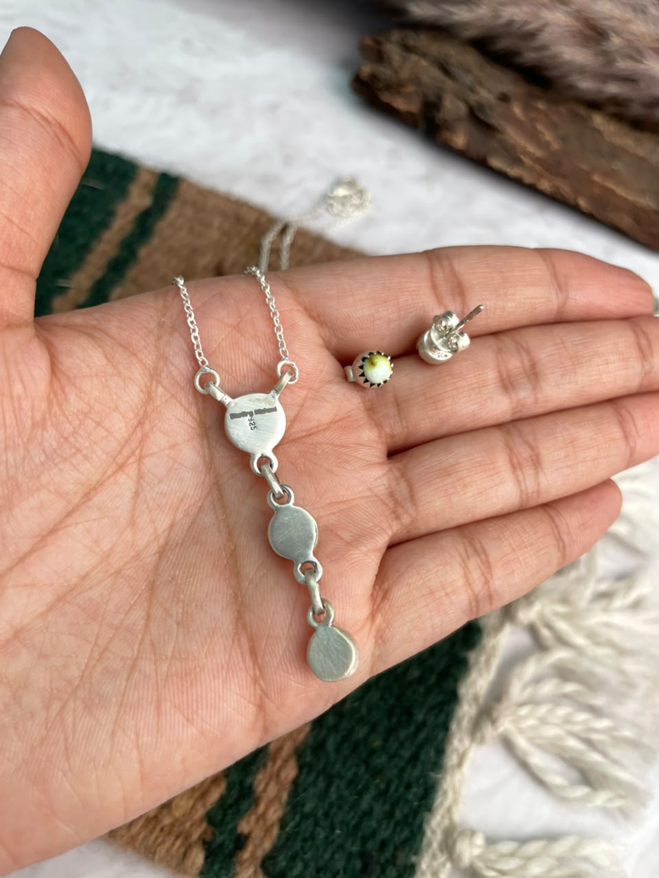Handmade Sterling Silver Palomino Turquoise Necklace and Earrings Set Signed Nizhoni