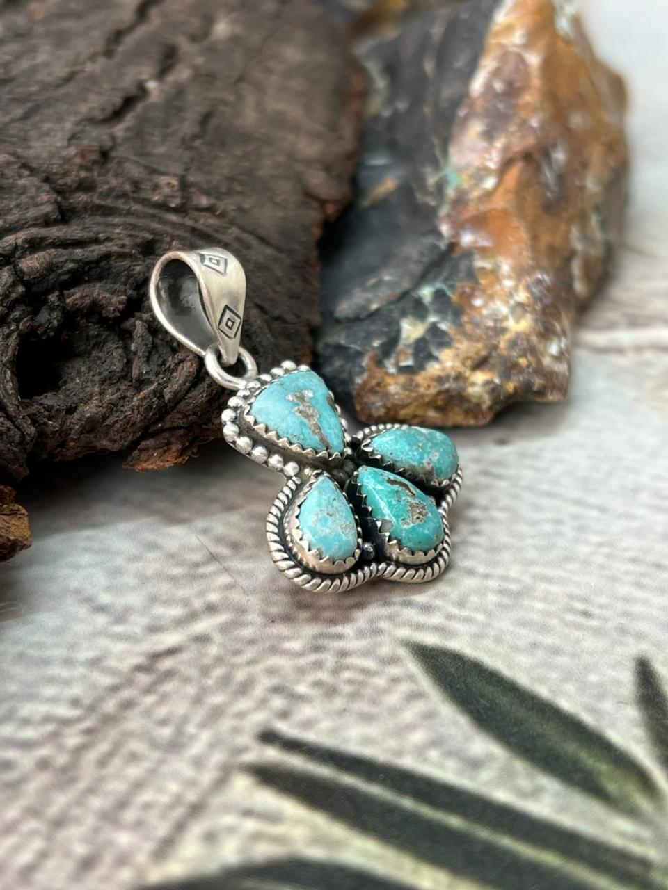 Handmade Sterling Silver White Water Turquoise Pendant "Signed Nizhoni"