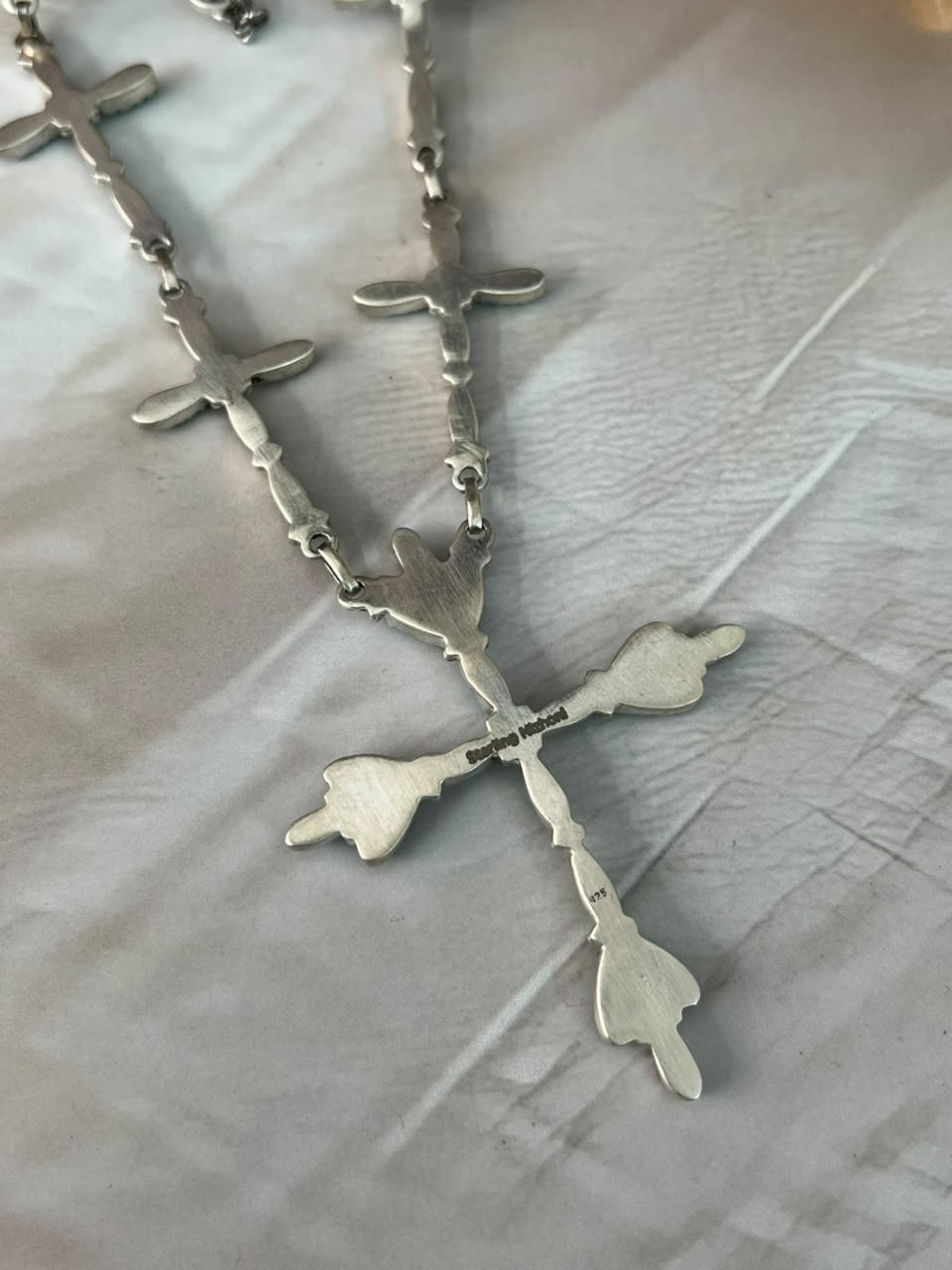 Handmade Sterling Silver Kingman Turquoise Cross Necklace Signed Nizhoni