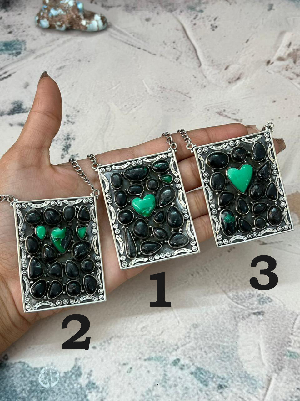 Handmade Sterling Silver Emerald Rose Necklace "Signed Nizhoni"