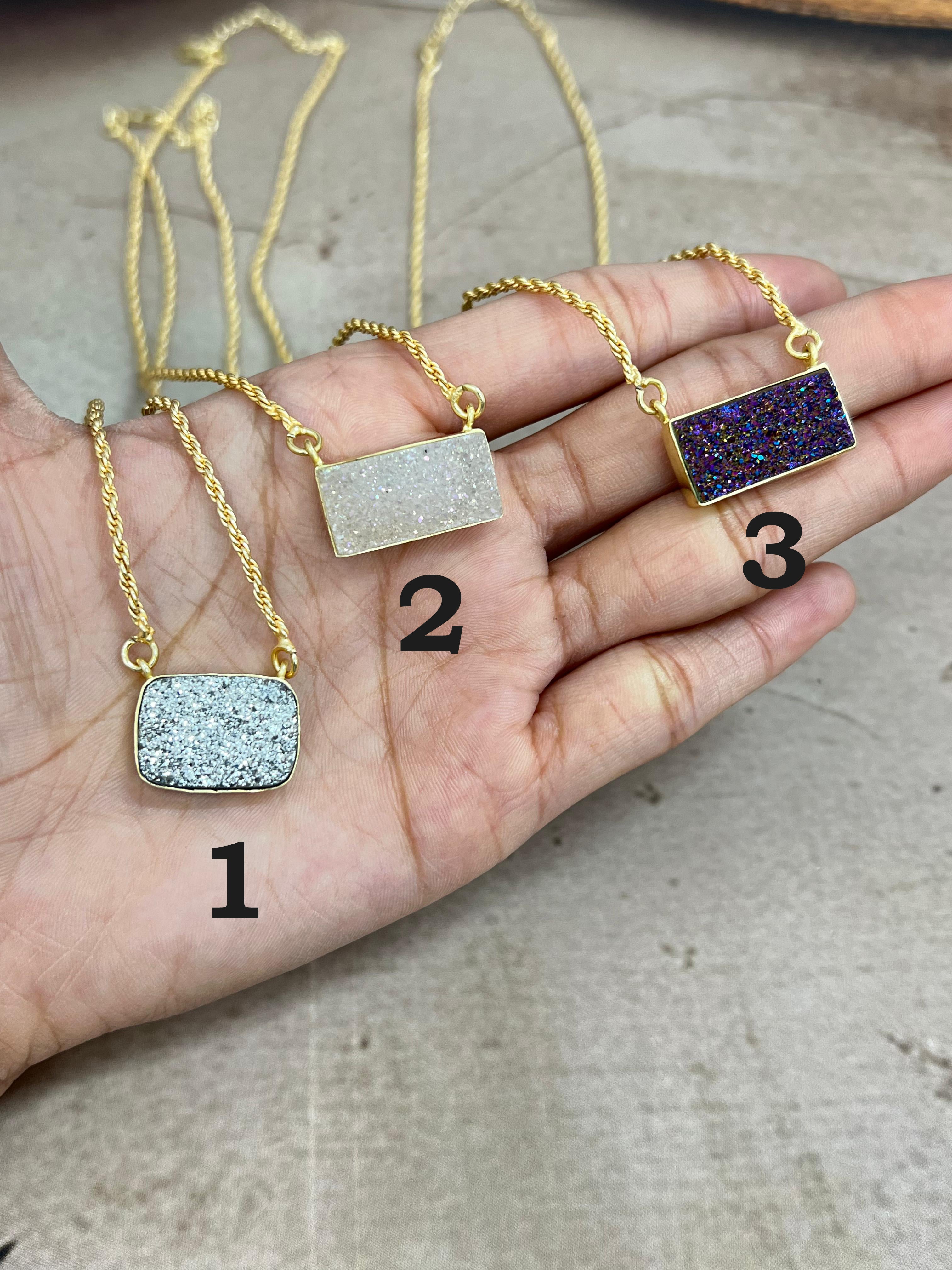 “The Boho Collection” Handmade Druzy Rope Braided Necklace 6 Colors