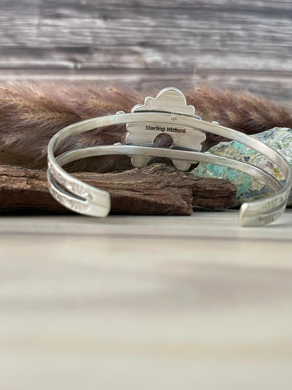 Handmade Sterling Silver Carico Lake with Cotton Candy and Palomino Turquoise Naja Cuff Bracelet Signed Nizhoni