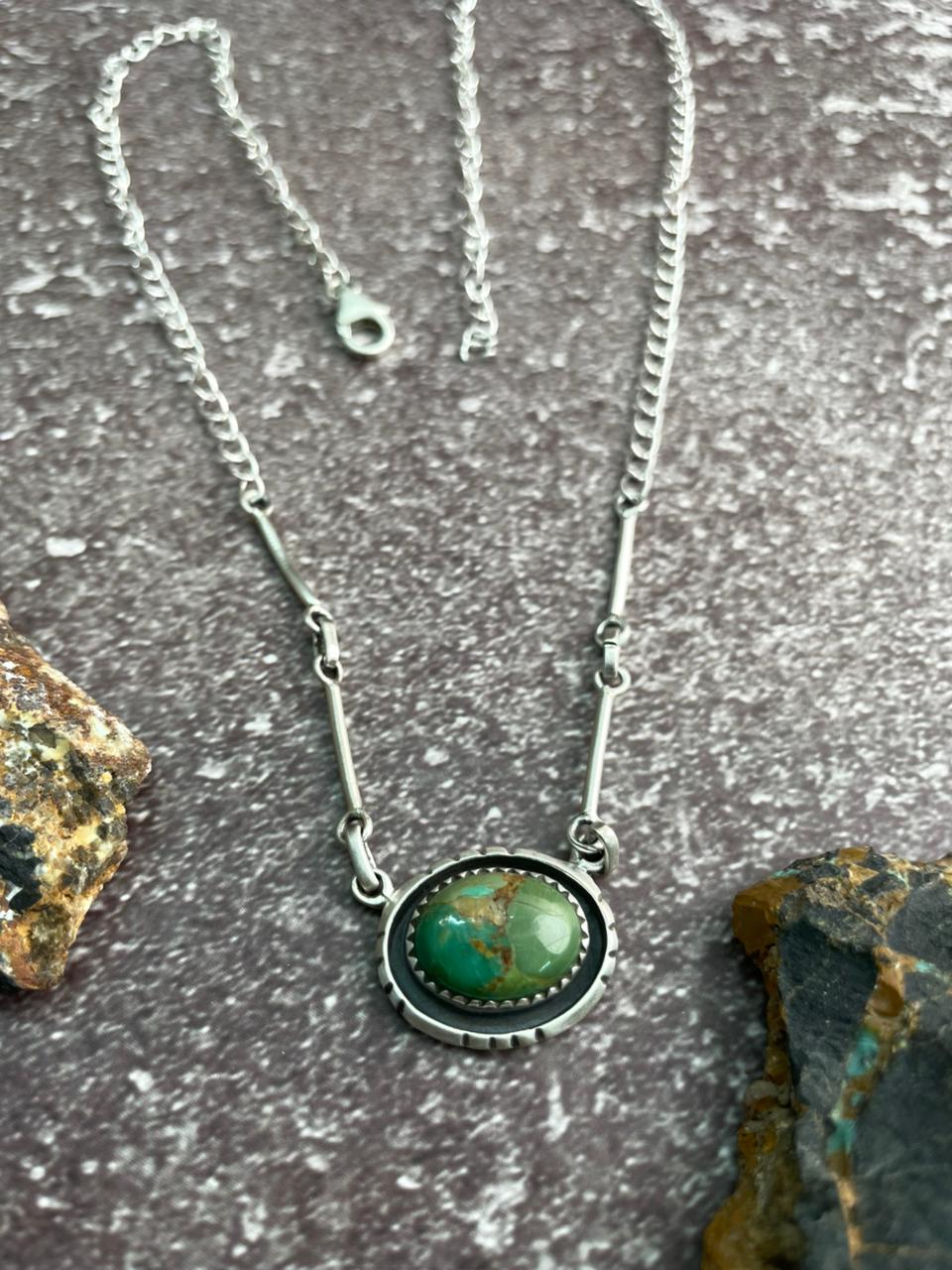 Handmade Sterling Silver Kingman Turquoise Necklace "Signed Nizhoni"