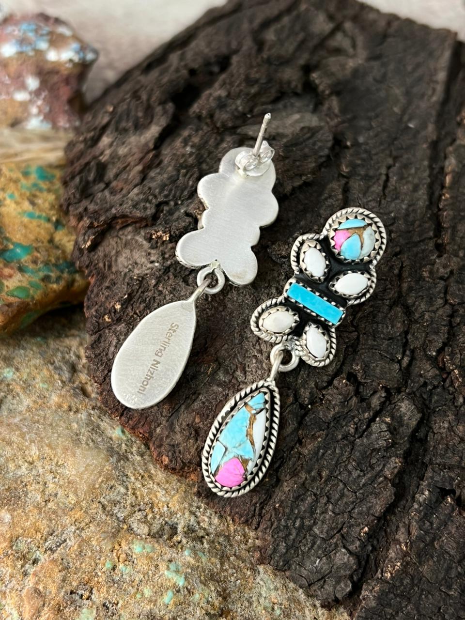 Handmade Sterling Silver Cotton Candy Post Dangle Earrings "Signed Nizhoni"