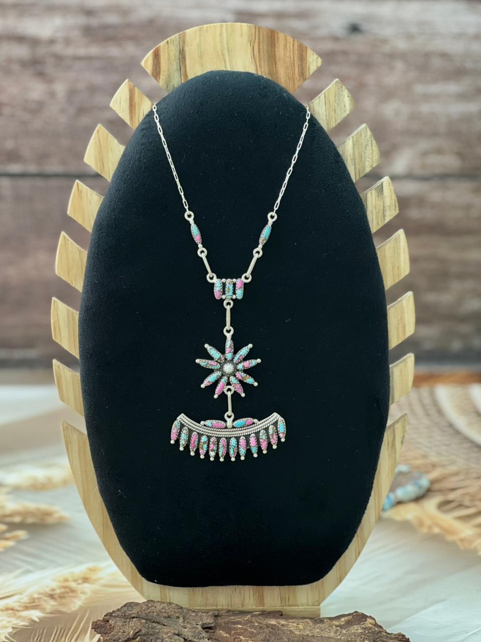 Handmade Sterling Silver Kingman Turquoise & Cotton Candy Necklace "Signed Nizhoni"