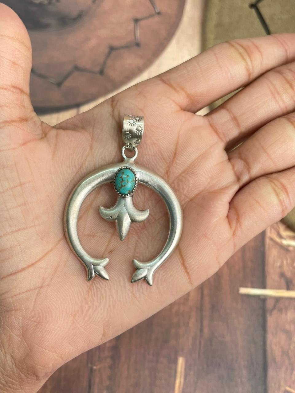 Handmade Sterling Silver Kingman Turquoise Naja Pendant "Signed Nizhoni"