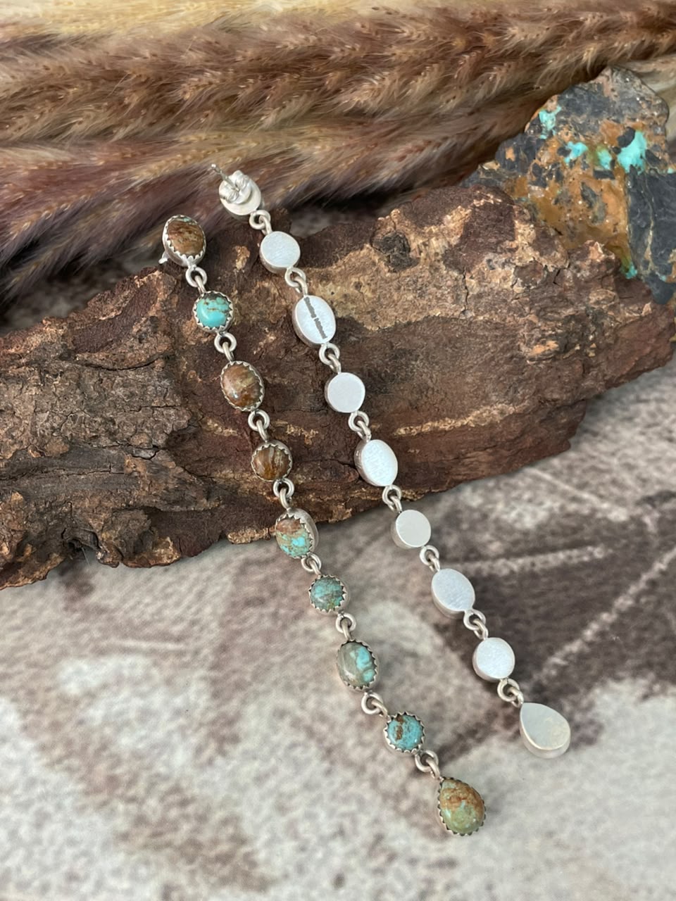 Handmade Sterling Silver Number 8 Turquoise Collection: Post Dangle Earrings Signed Nizhoni