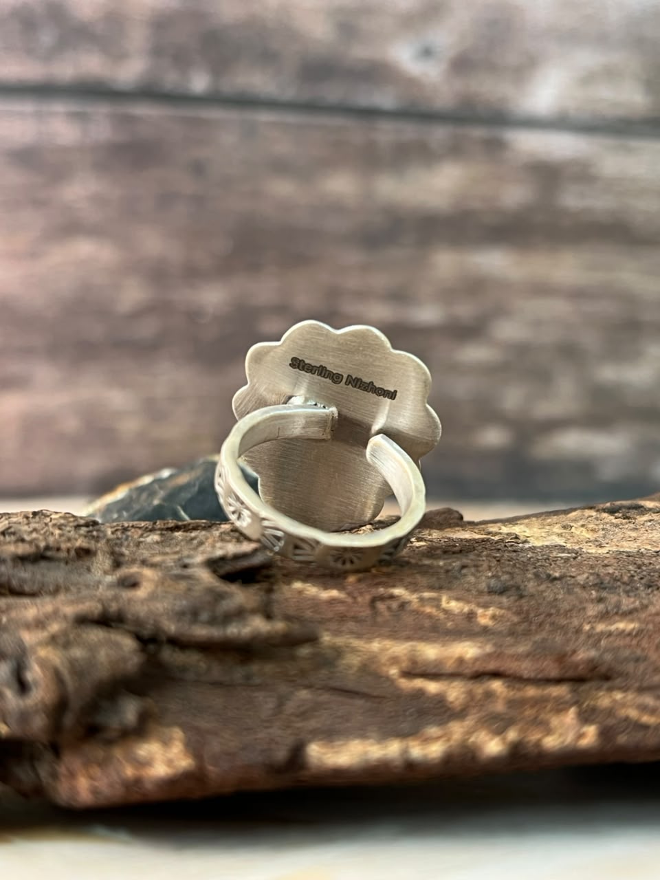 Handmade Sterling Silver Blackjack Turquoise Adjustable Ring Signed Nizhoni