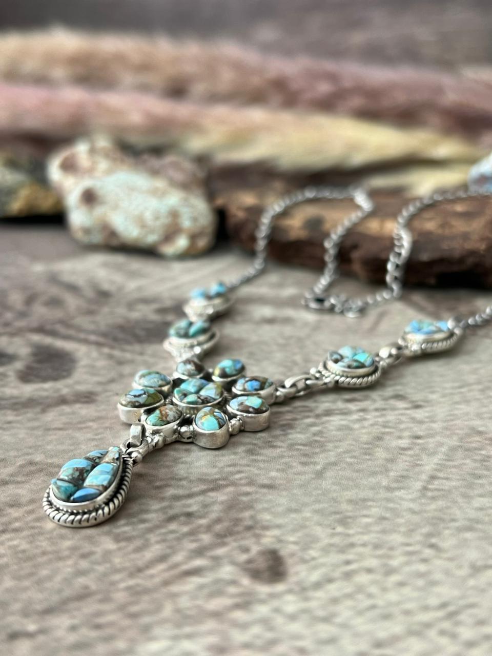 Handmade Sterling Silver 'Golden Hills Turquoise Cobble Collection' Necklace "Signed Nizhoni"