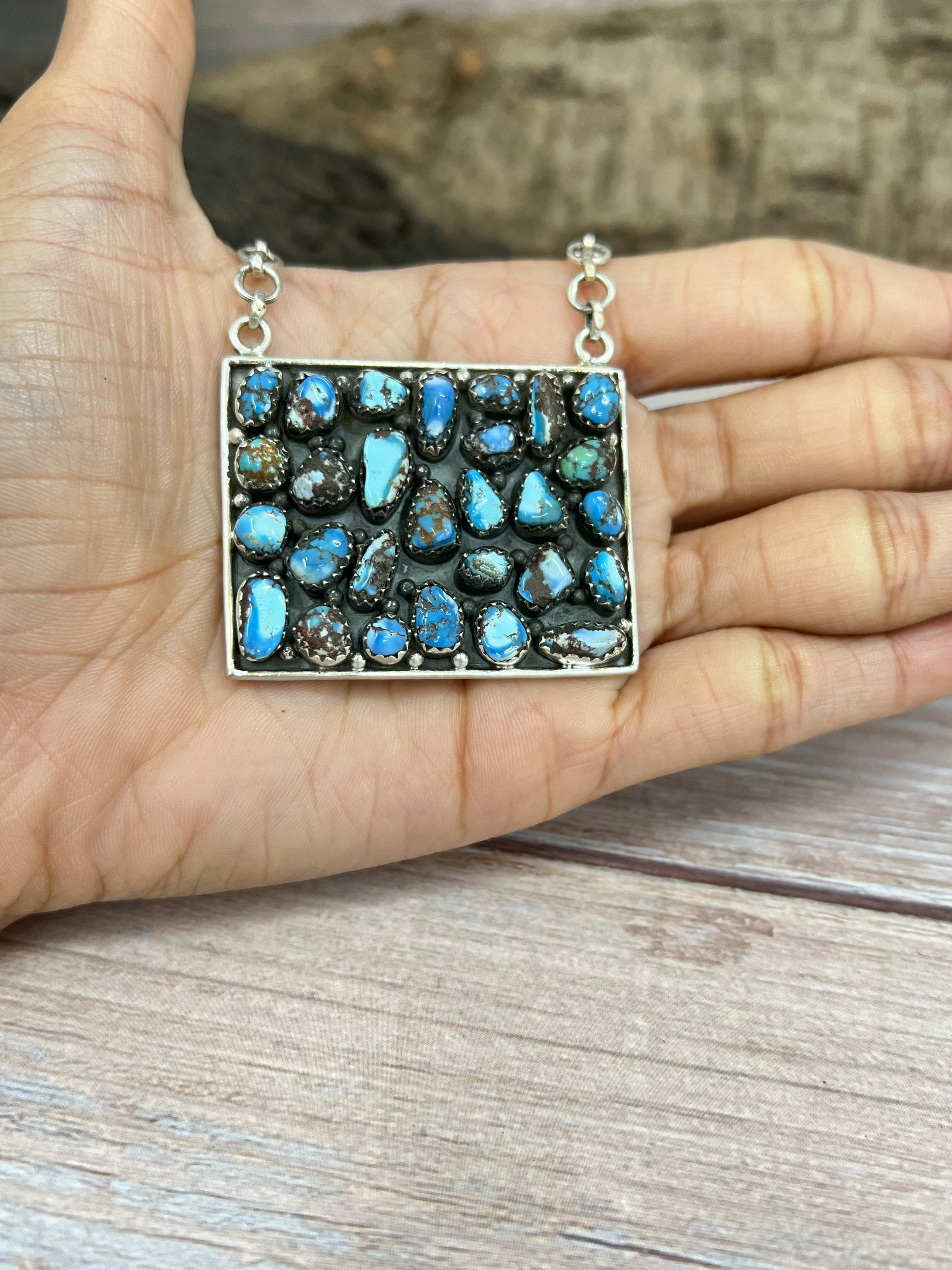 Handmade Sterling Silver Multi Stone Necklace with Signed Nizhoni