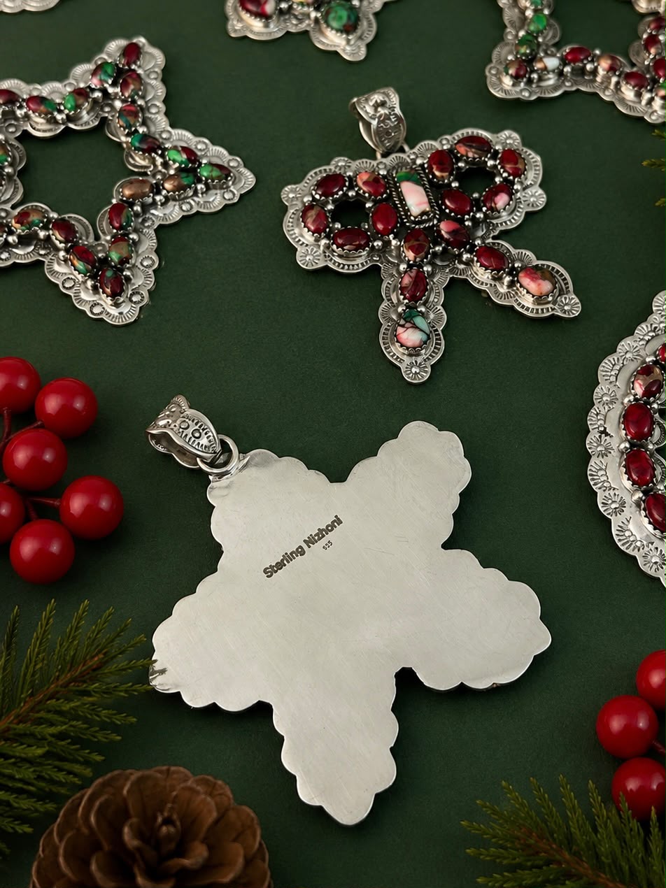 Handmade Sterling Silver Christmas Dahlia Ornaments Collection: Pendant Signed Nizhoni (3)